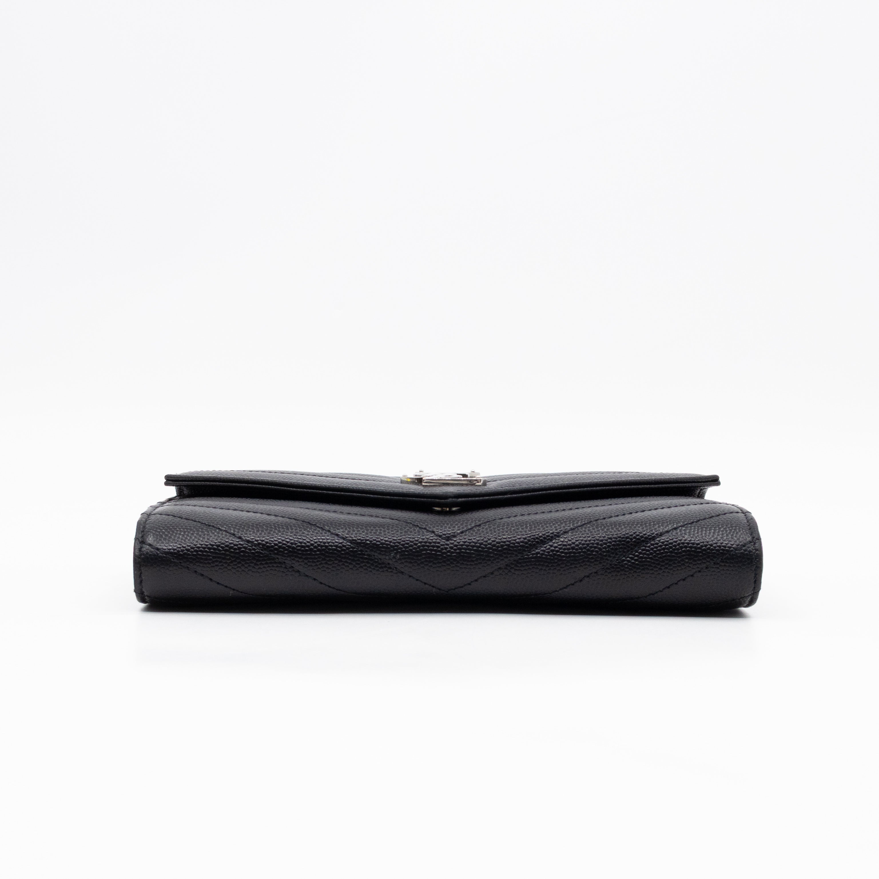 Cassandre Envelope Flap Wallet Black Grained Leather