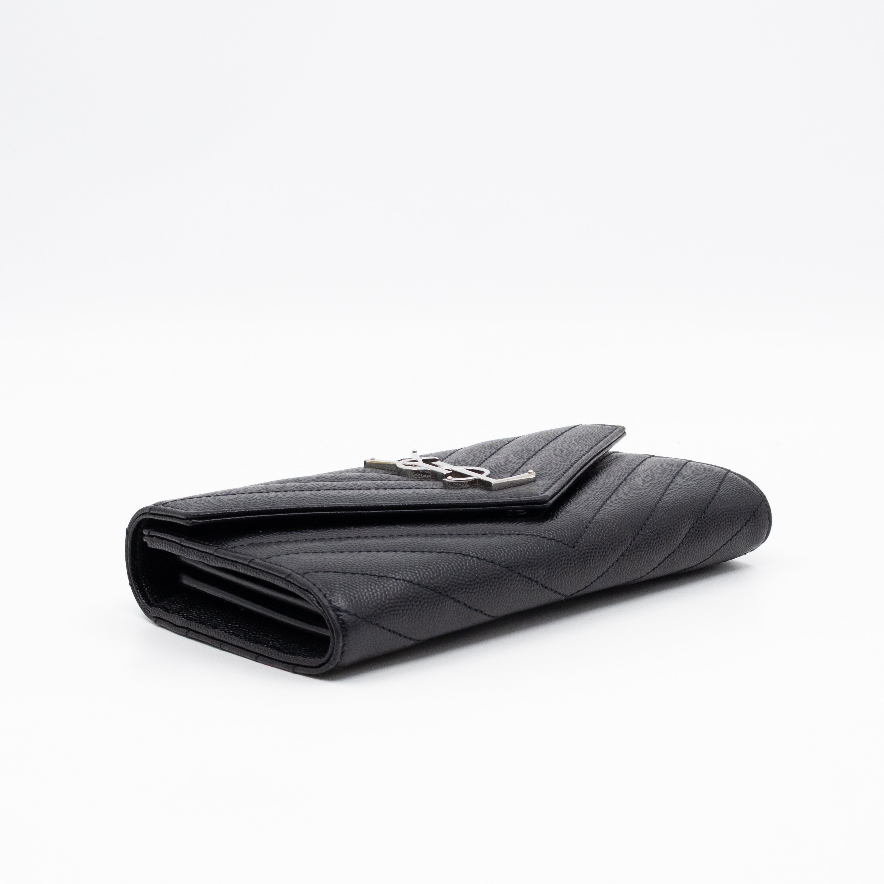 Cassandre Envelope Flap Wallet Black Grained Leather