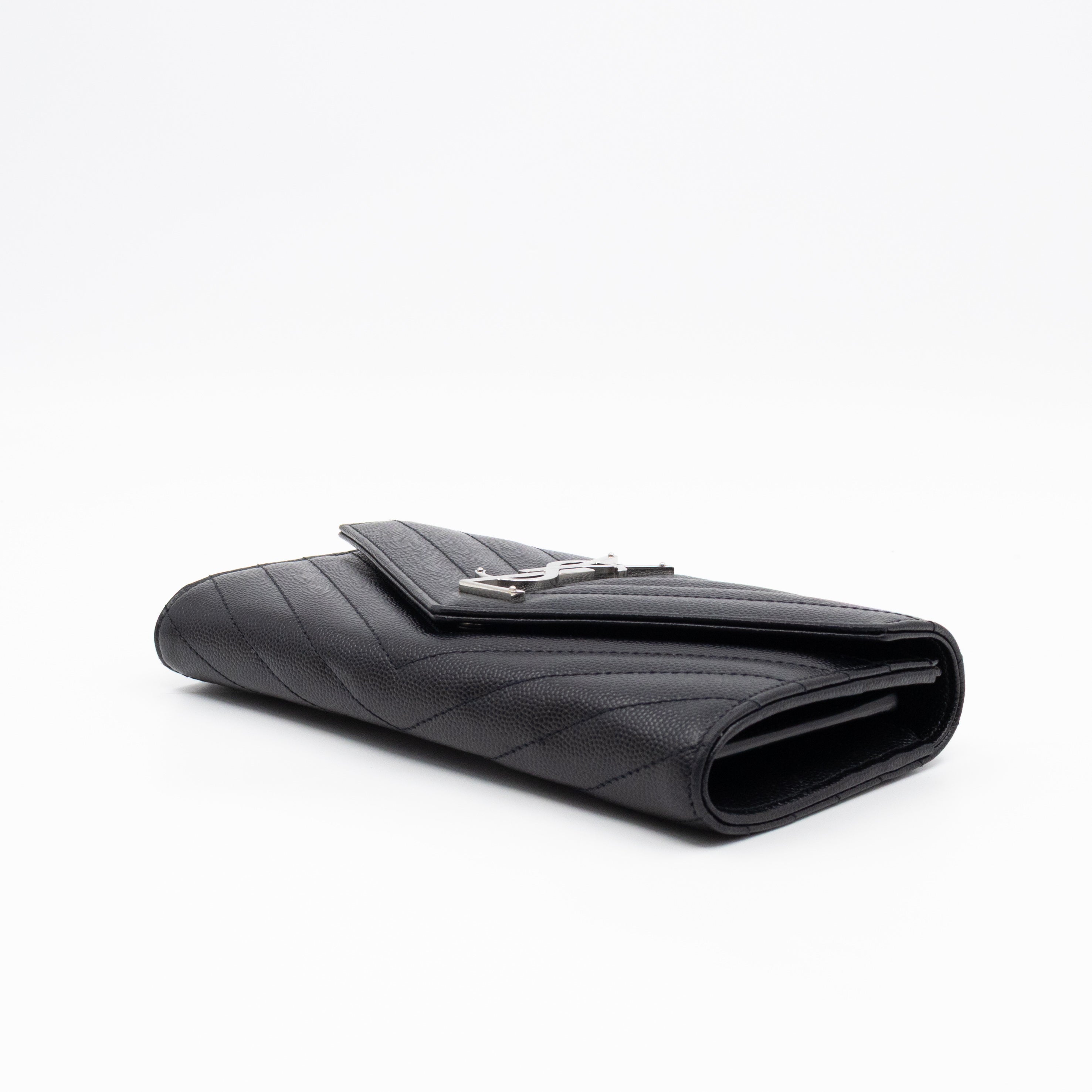 Cassandre Envelope Flap Wallet Black Grained Leather