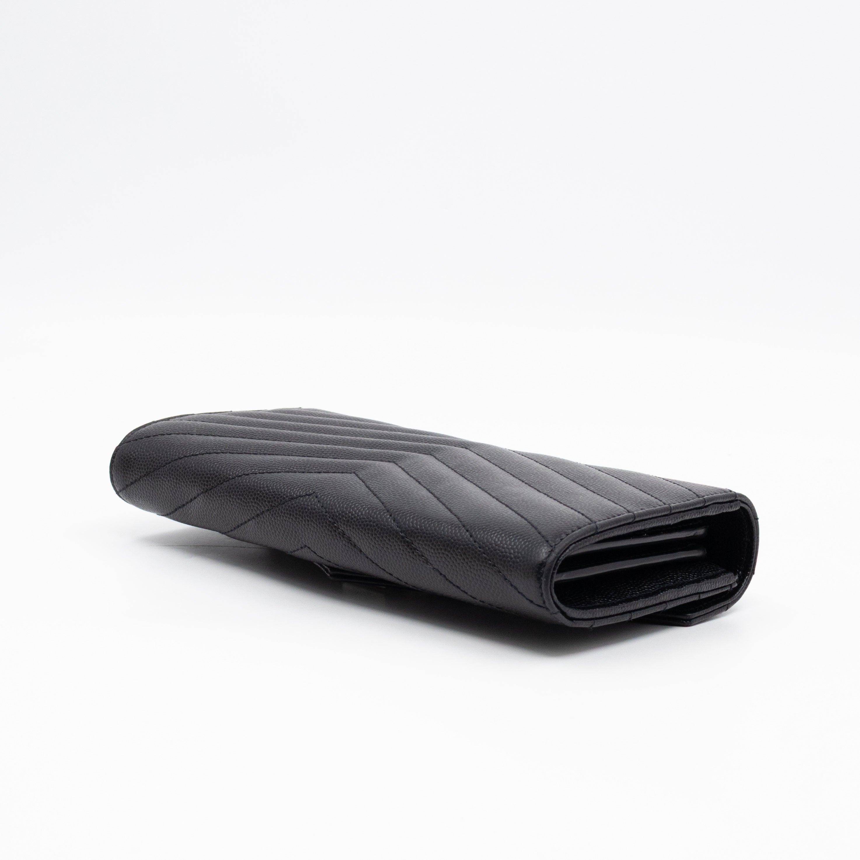 Cassandre Envelope Flap Wallet Black Grained Leather