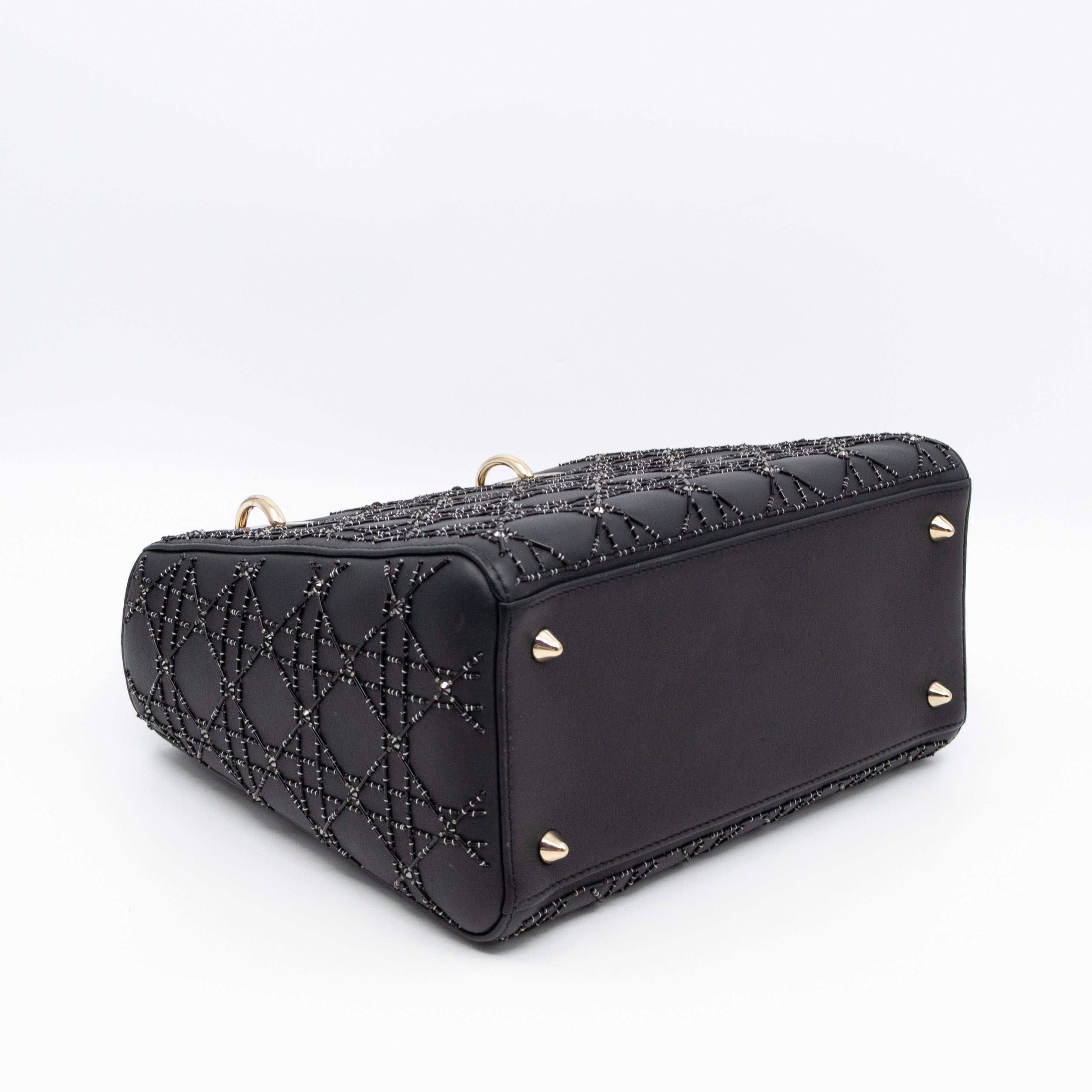 Lady Dior Medium Embellished Beads Cannage Black Leather