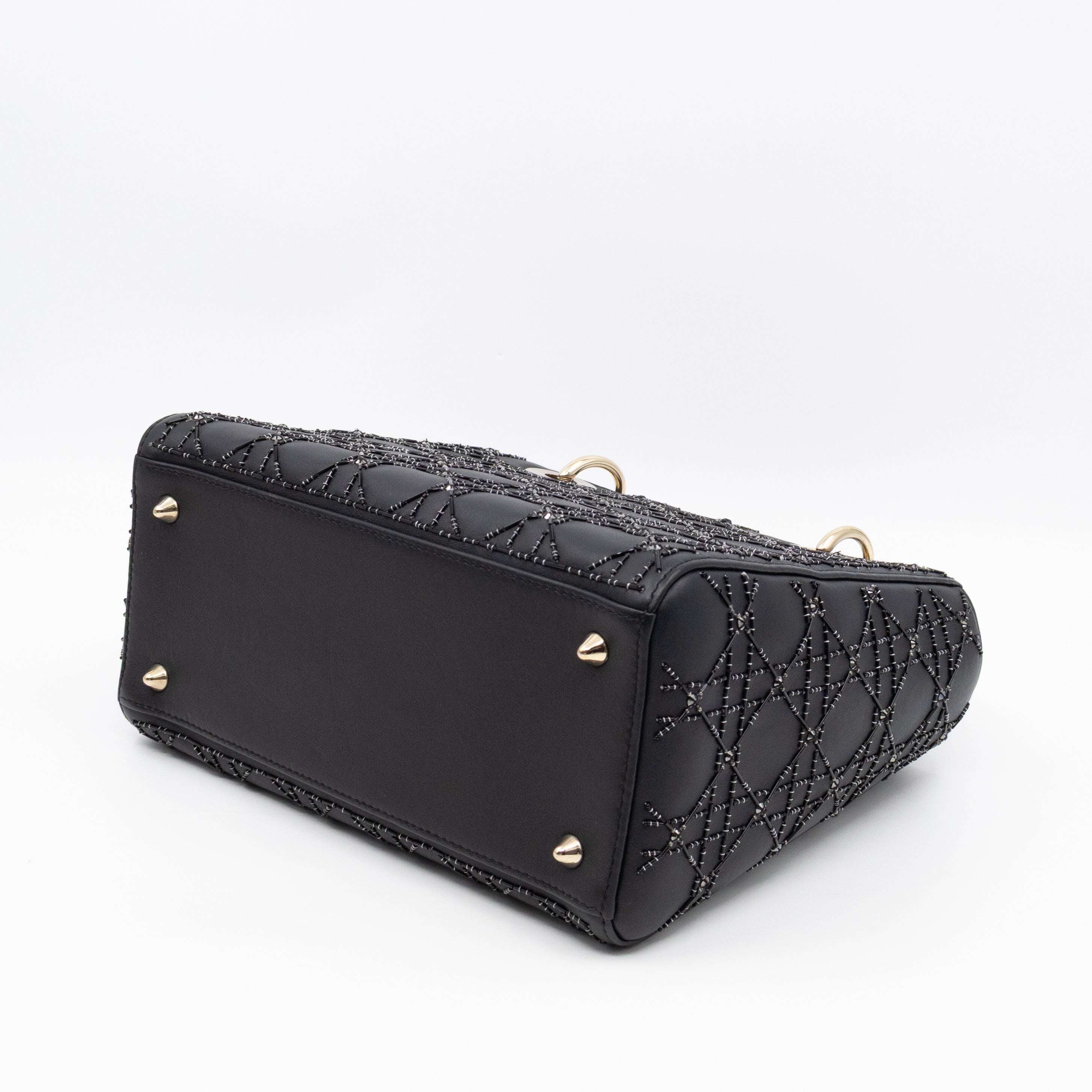 Lady Dior Medium Embellished Beads Cannage Black Leather