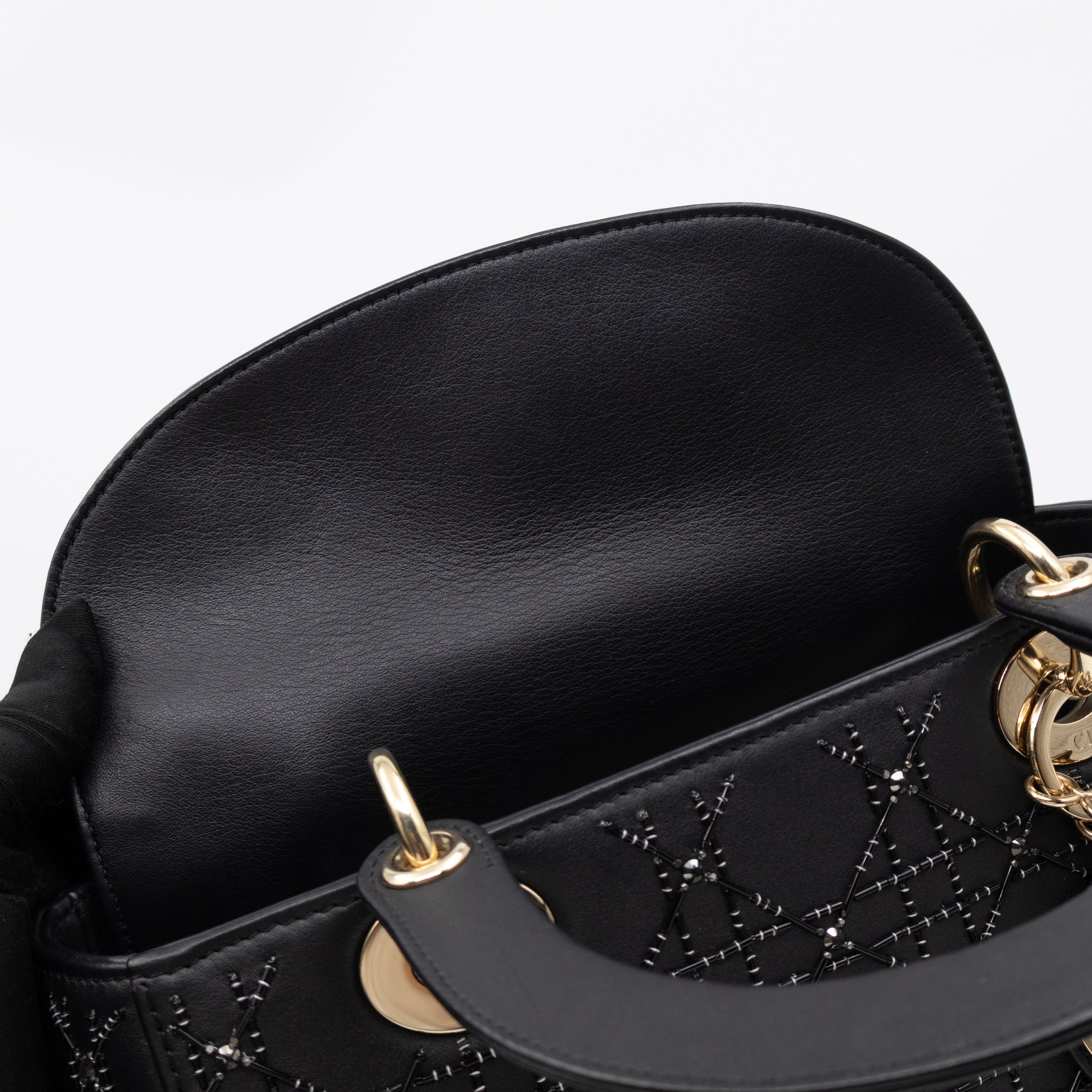 Lady Dior Medium Embellished Beads Cannage Black Leather