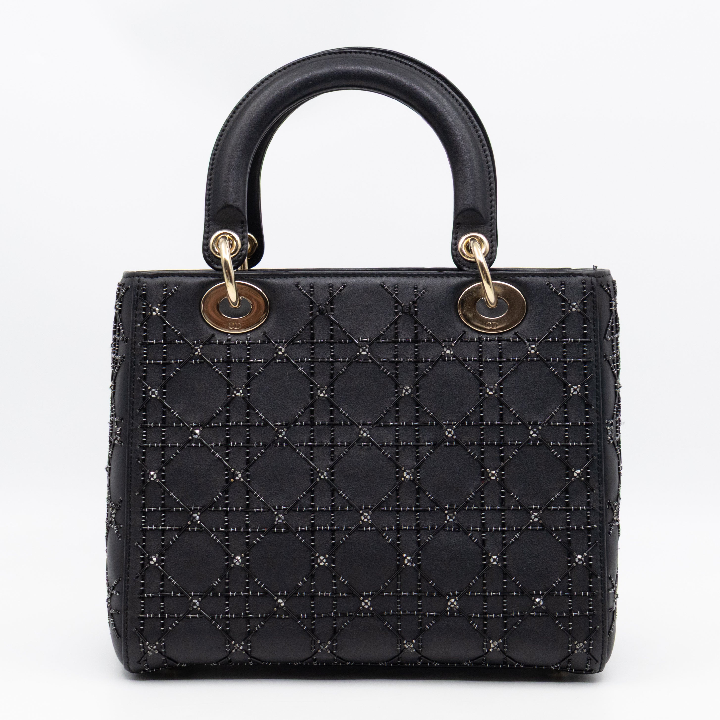 Lady Dior Medium Embellished Beads Cannage Black Leather