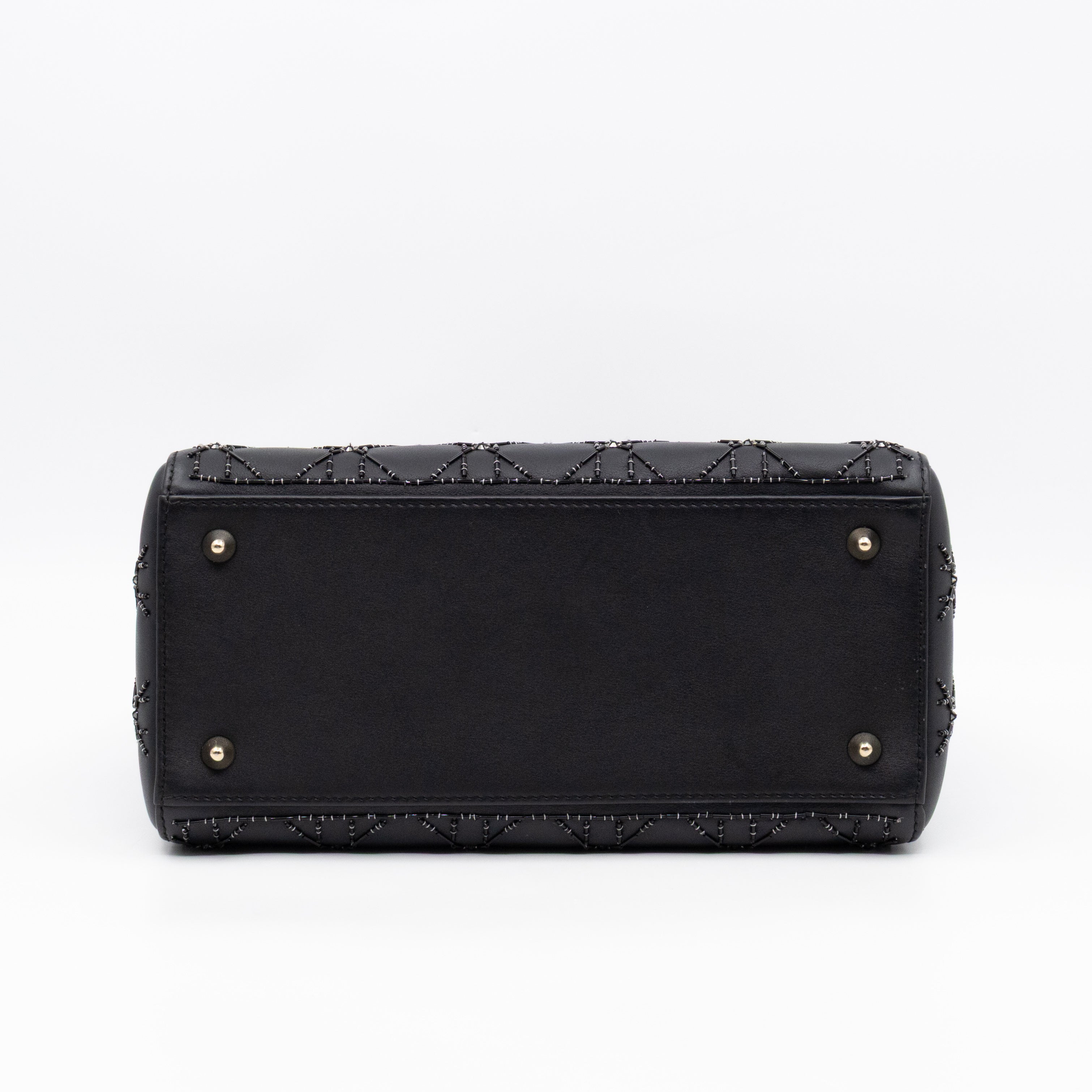 Lady Dior Medium Embellished Beads Cannage Black Leather