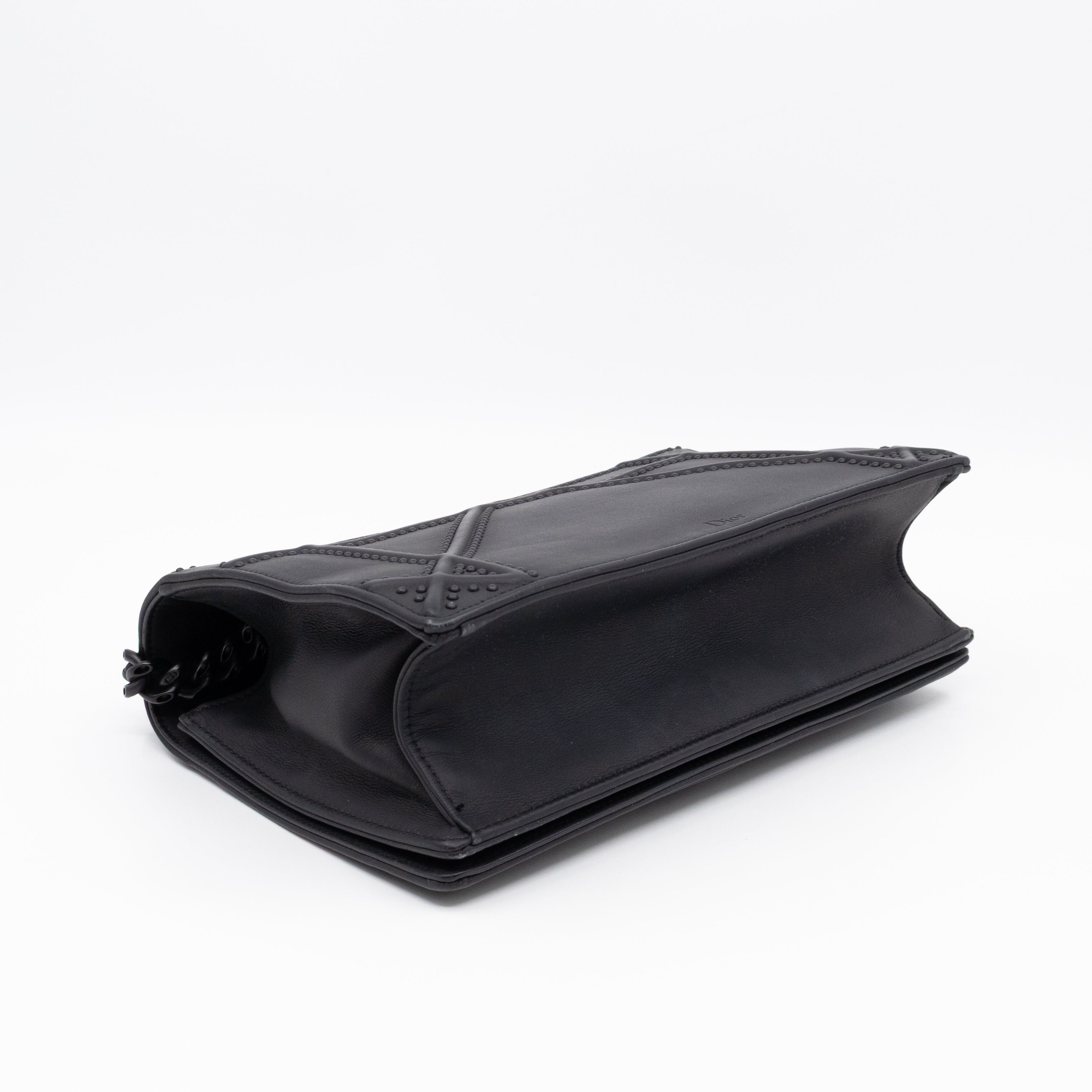 Diorama Medium Flap Bag Black Studded Matte Leather