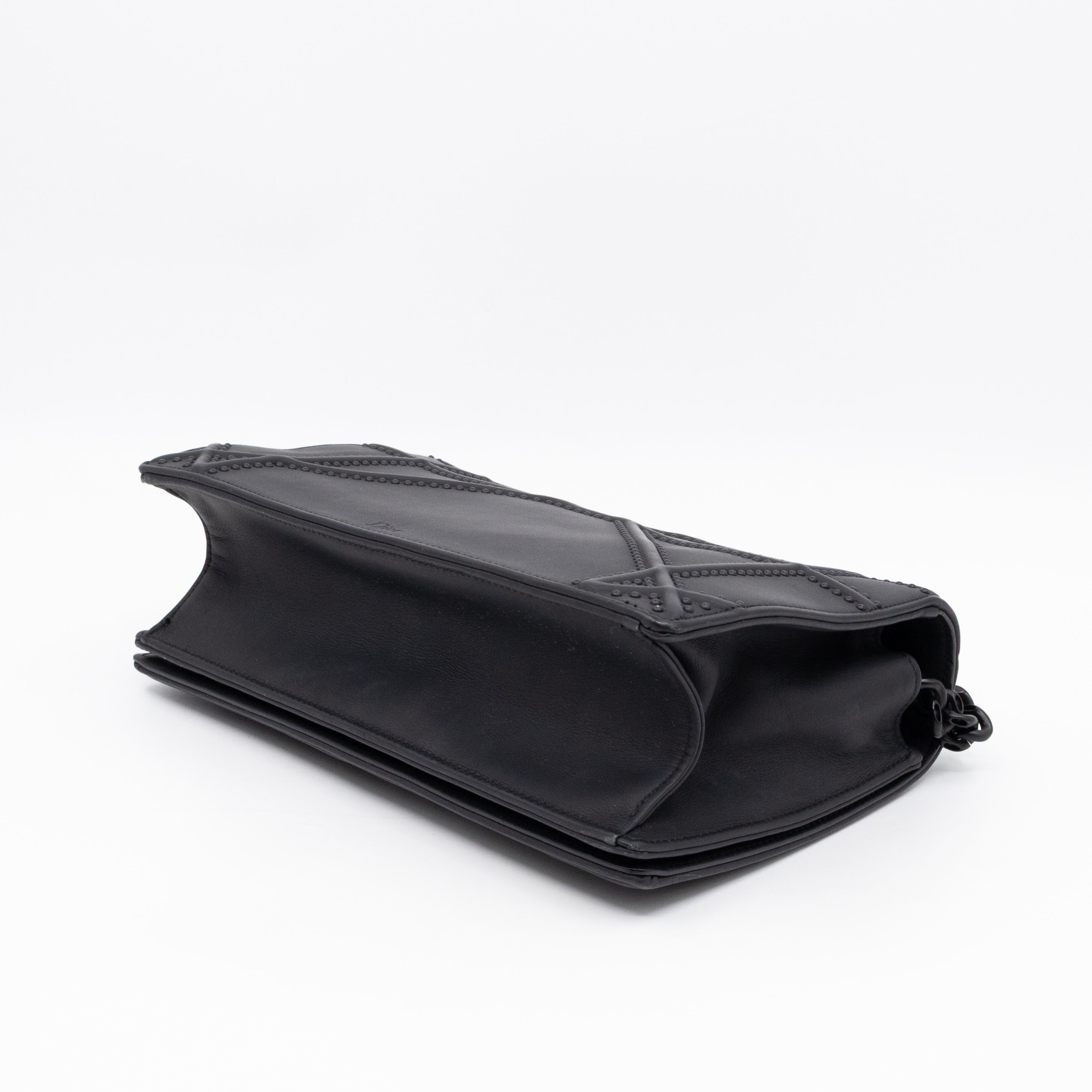 Diorama Medium Flap Bag Black Studded Matte Leather