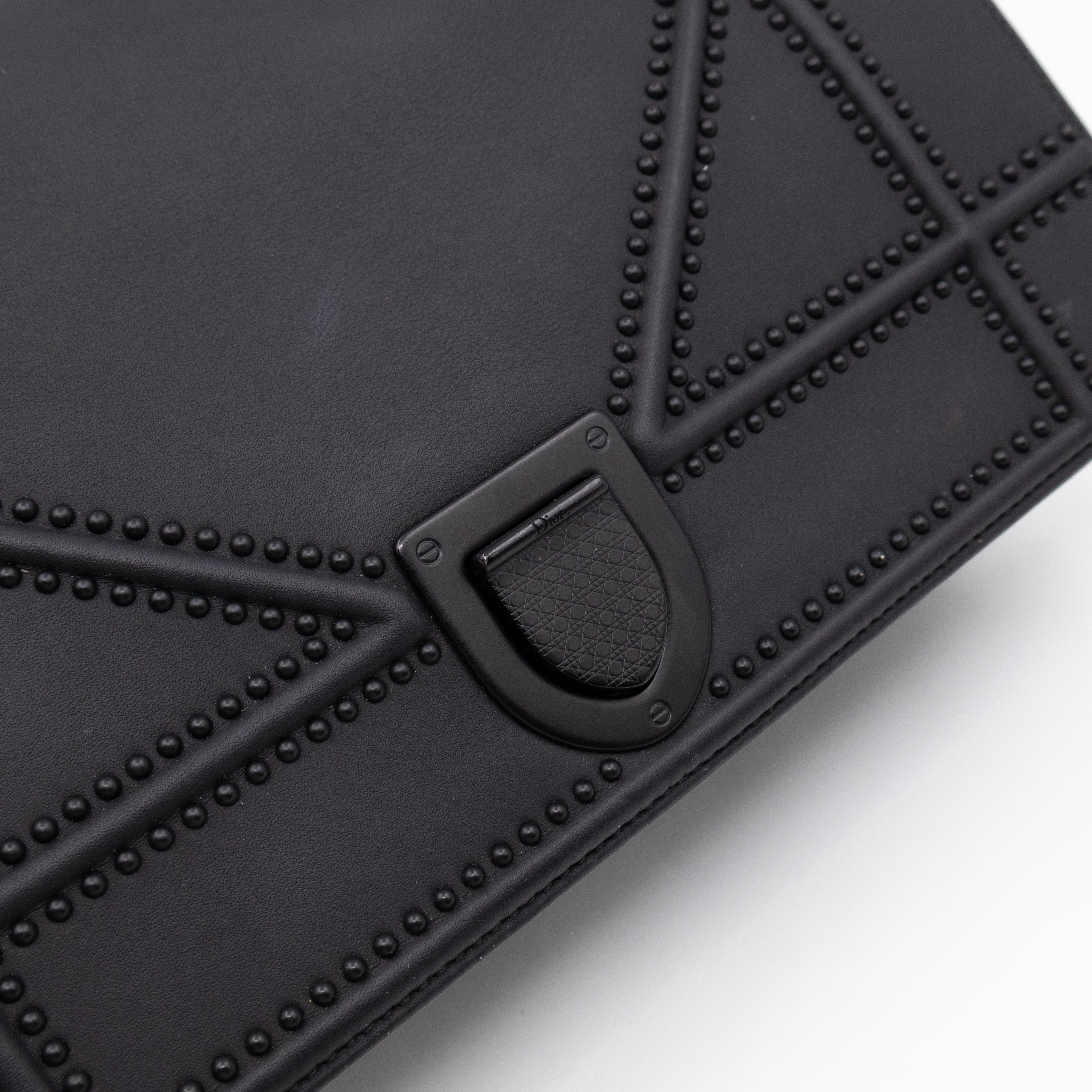 Diorama Medium Flap Bag Black Studded Matte Leather