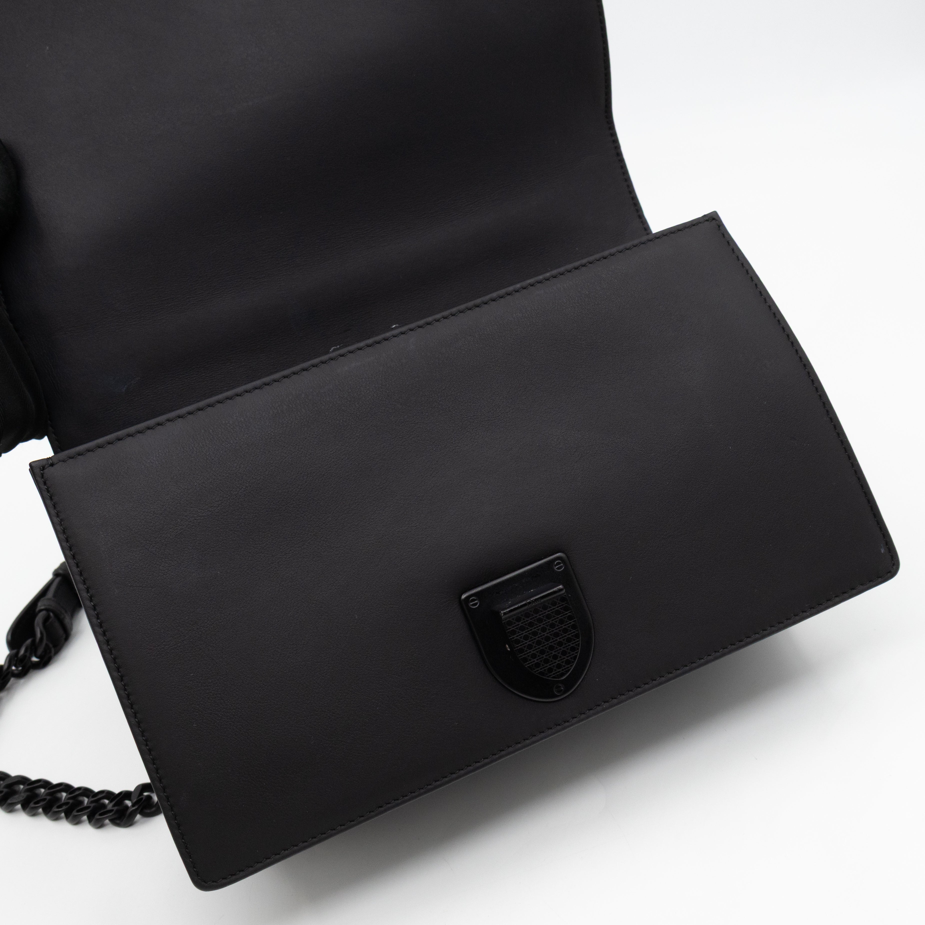 Diorama Medium Flap Bag Black Studded Matte Leather