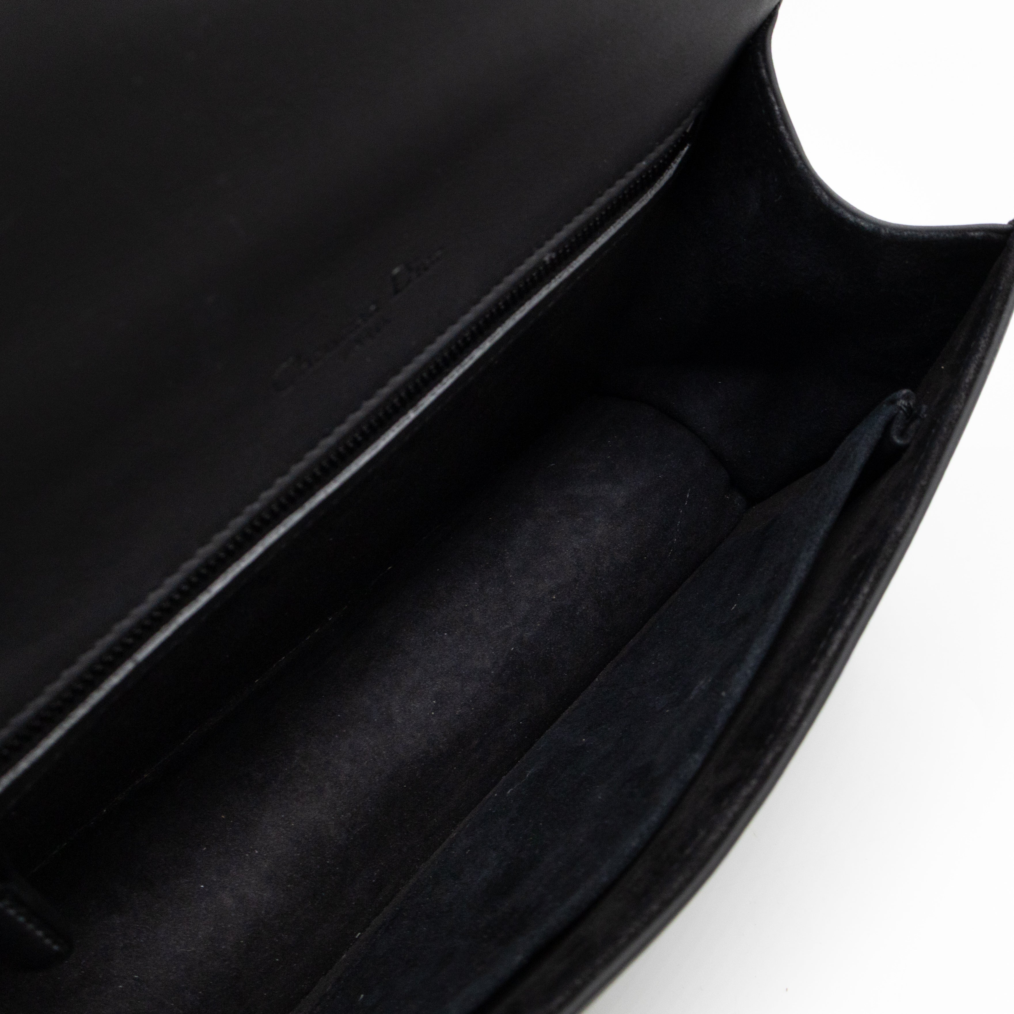 Diorama Medium Flap Bag Black Studded Matte Leather