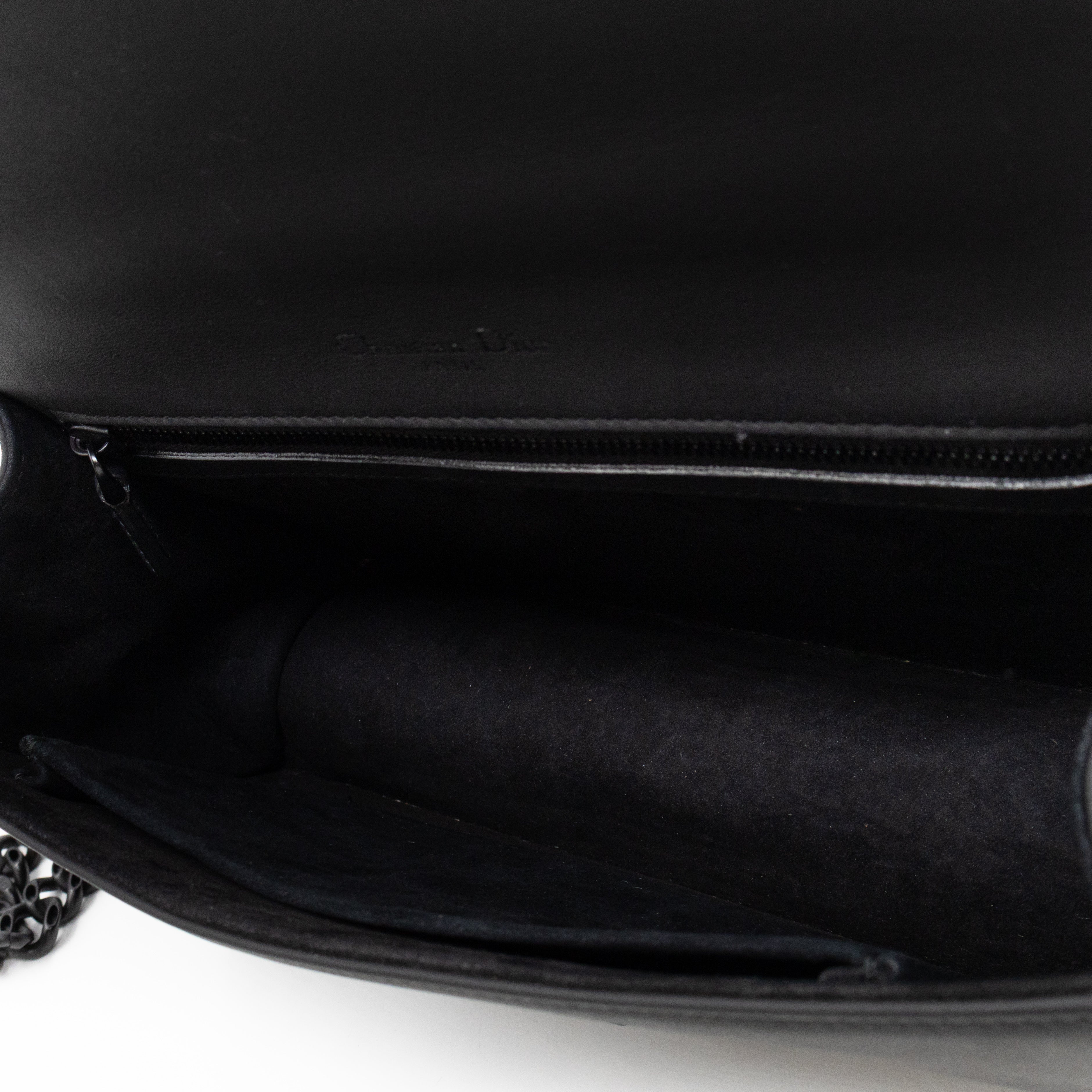Diorama Medium Flap Bag Black Studded Matte Leather