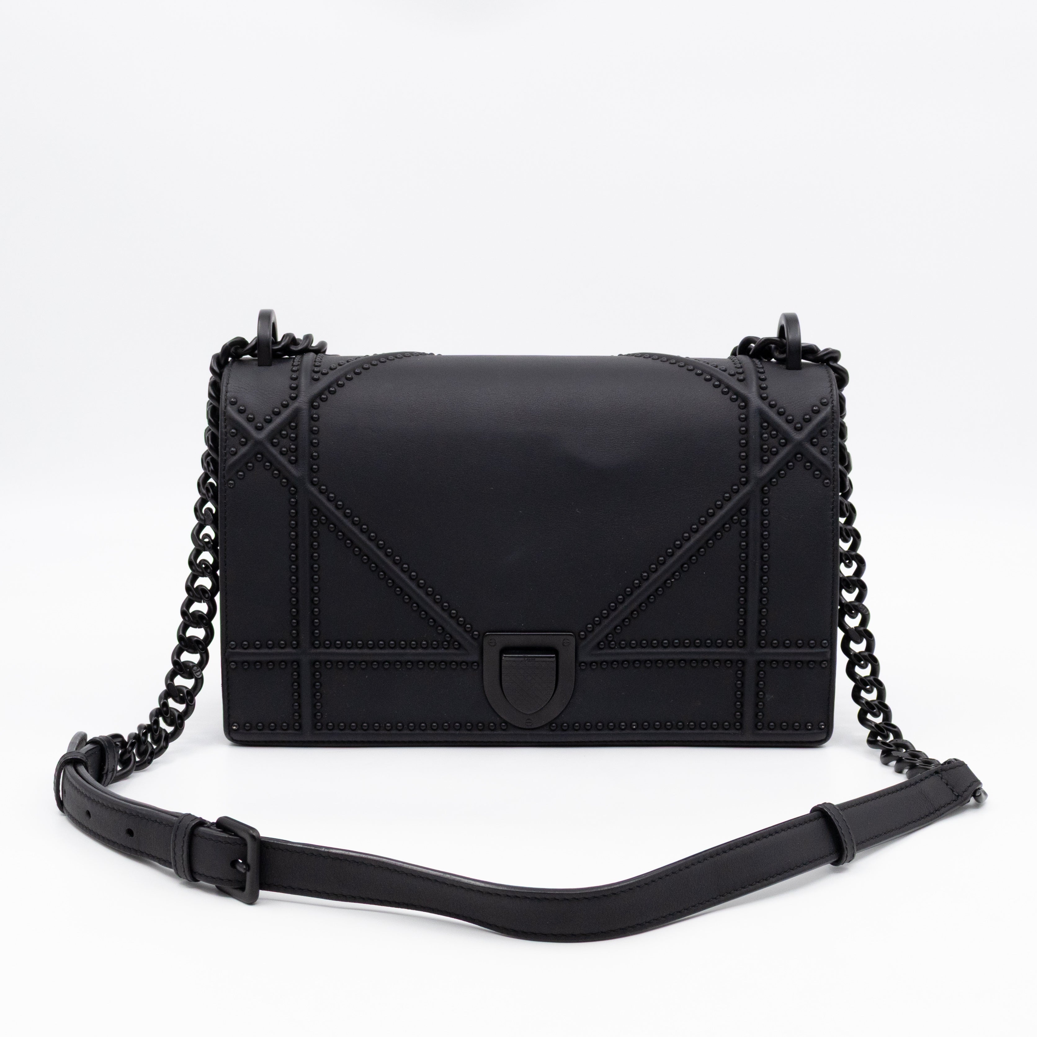 Diorama Medium Flap Bag Black Studded Matte Leather