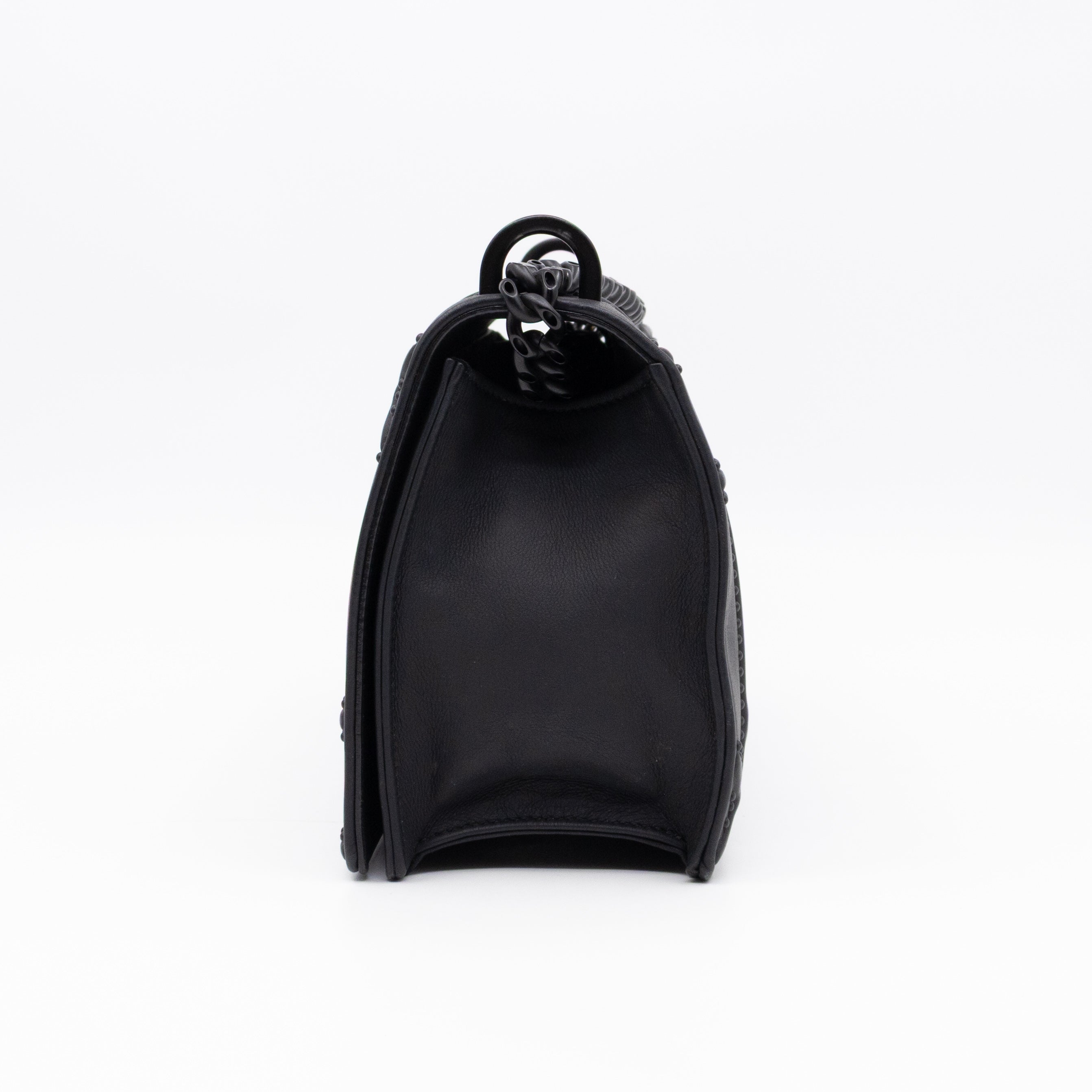 Diorama Medium Flap Bag Black Studded Matte Leather