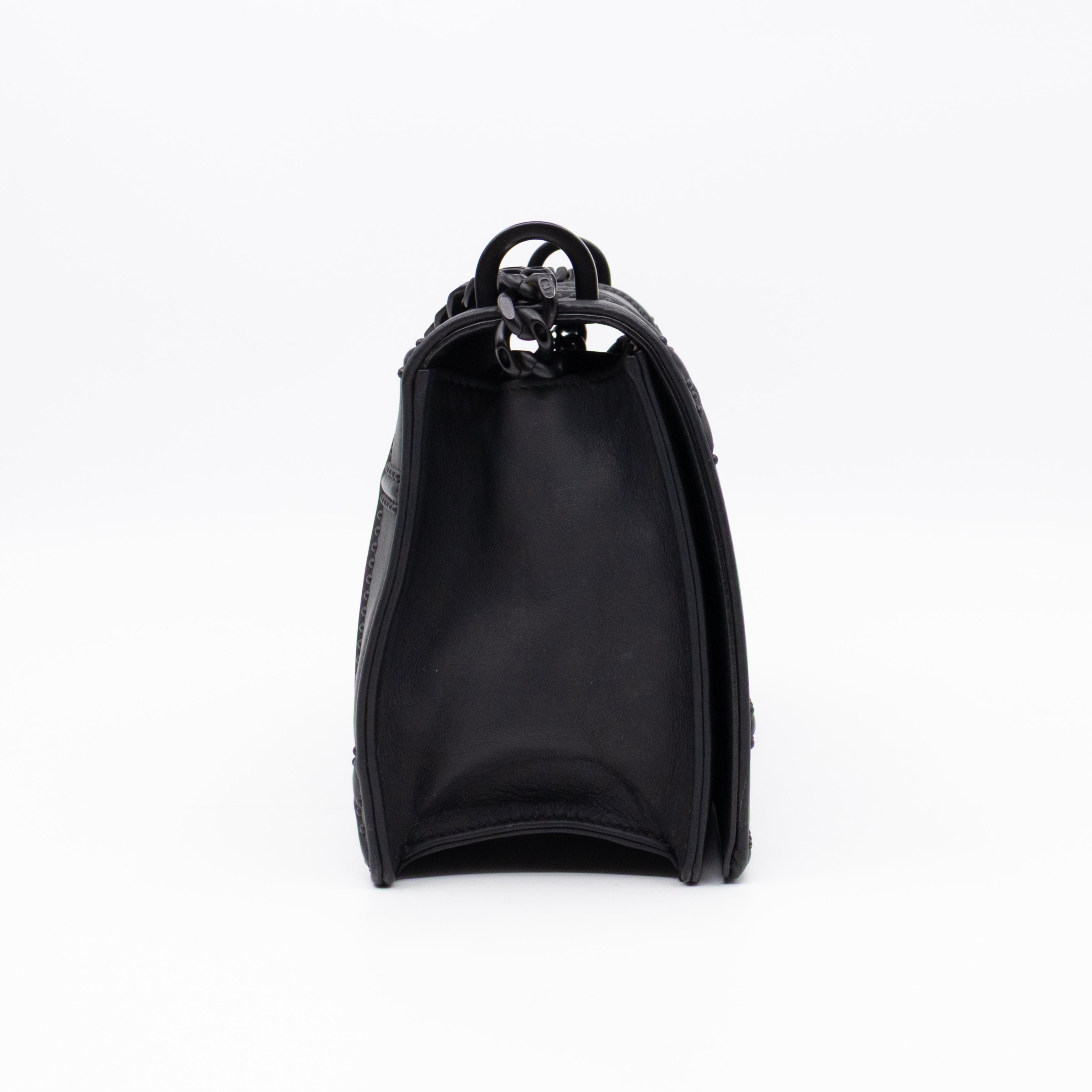 Diorama Medium Flap Bag Black Studded Matte Leather