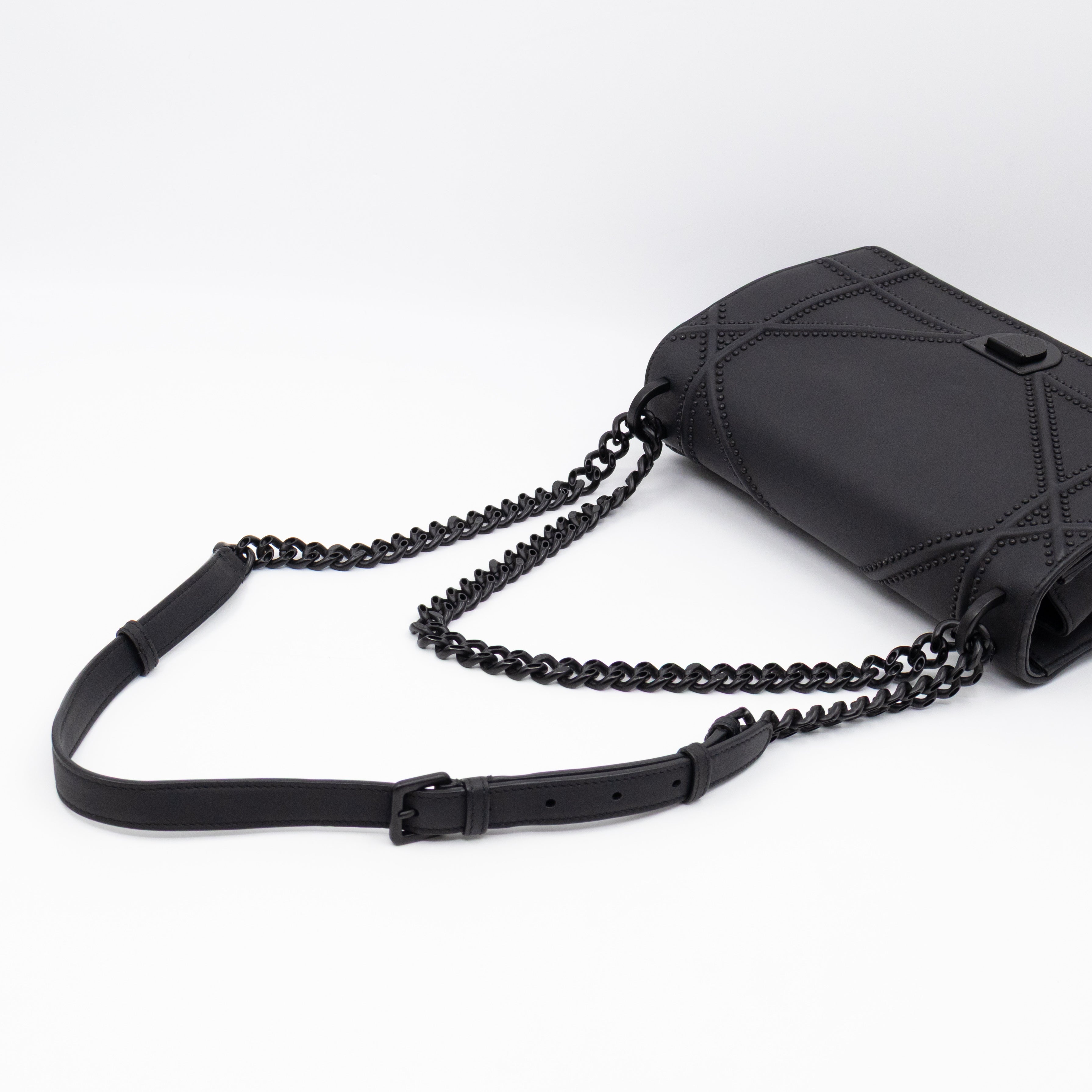 Diorama Medium Flap Bag Black Studded Matte Leather