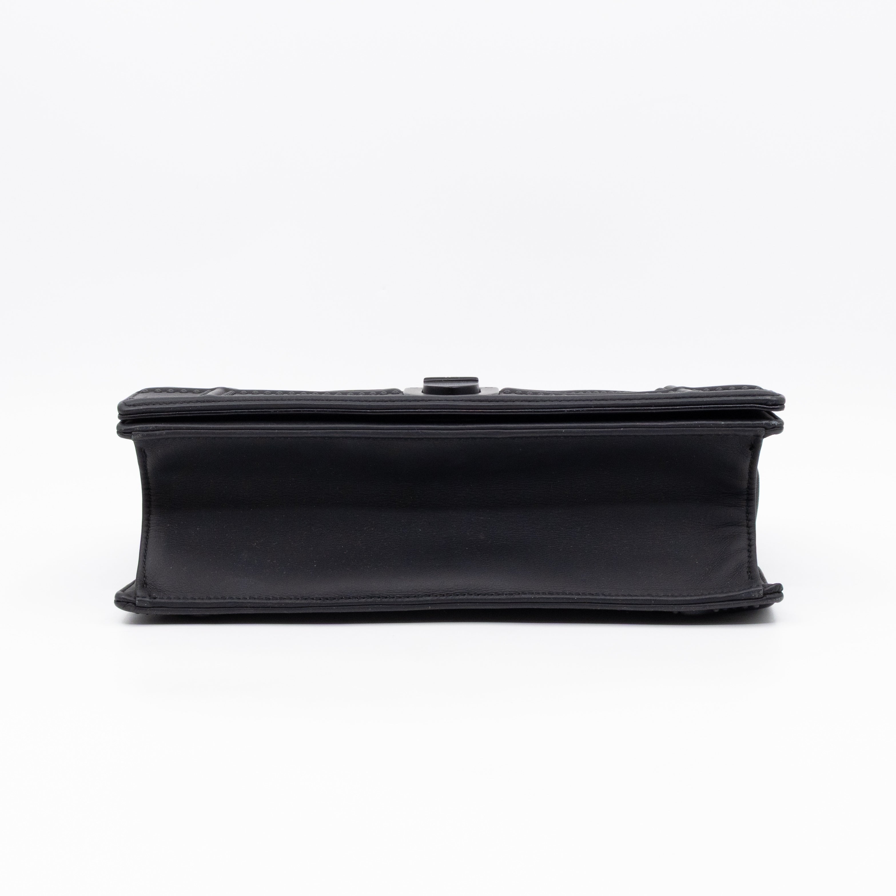 Diorama Medium Flap Bag Black Studded Matte Leather