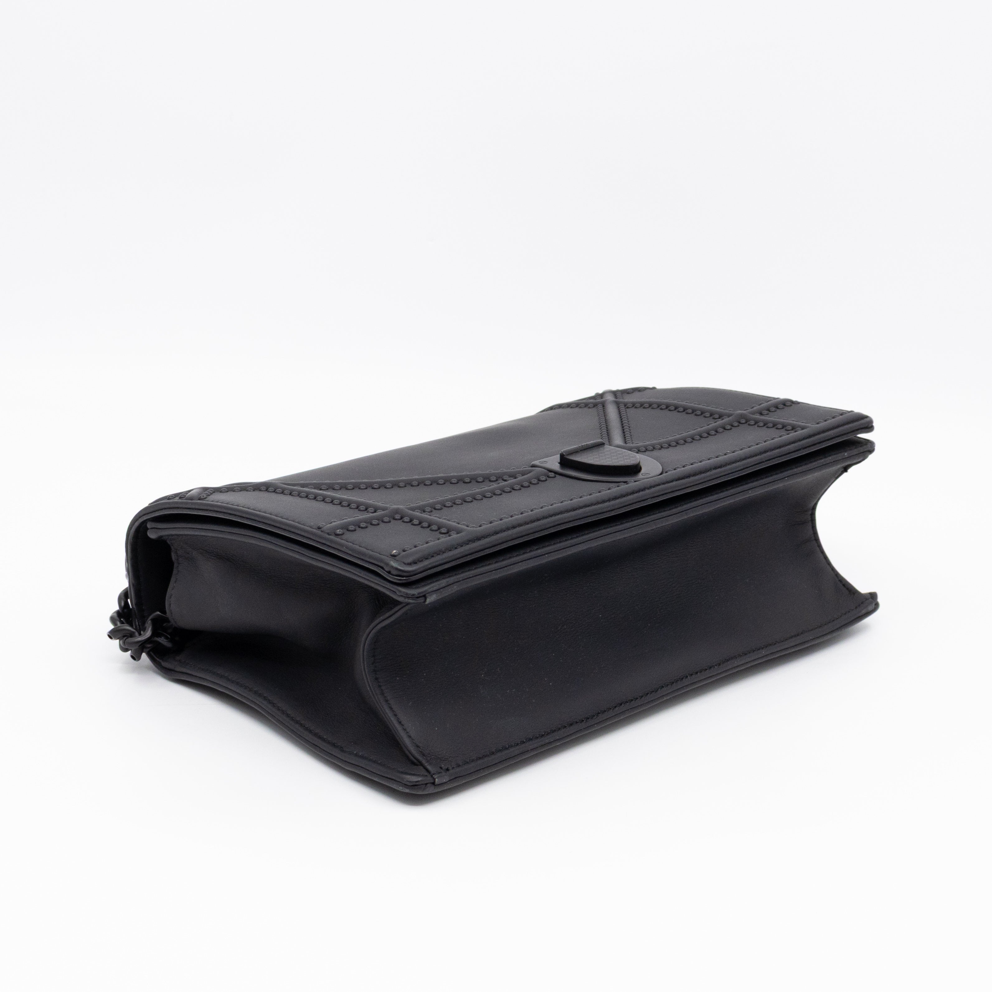 Diorama Medium Flap Bag Black Studded Matte Leather