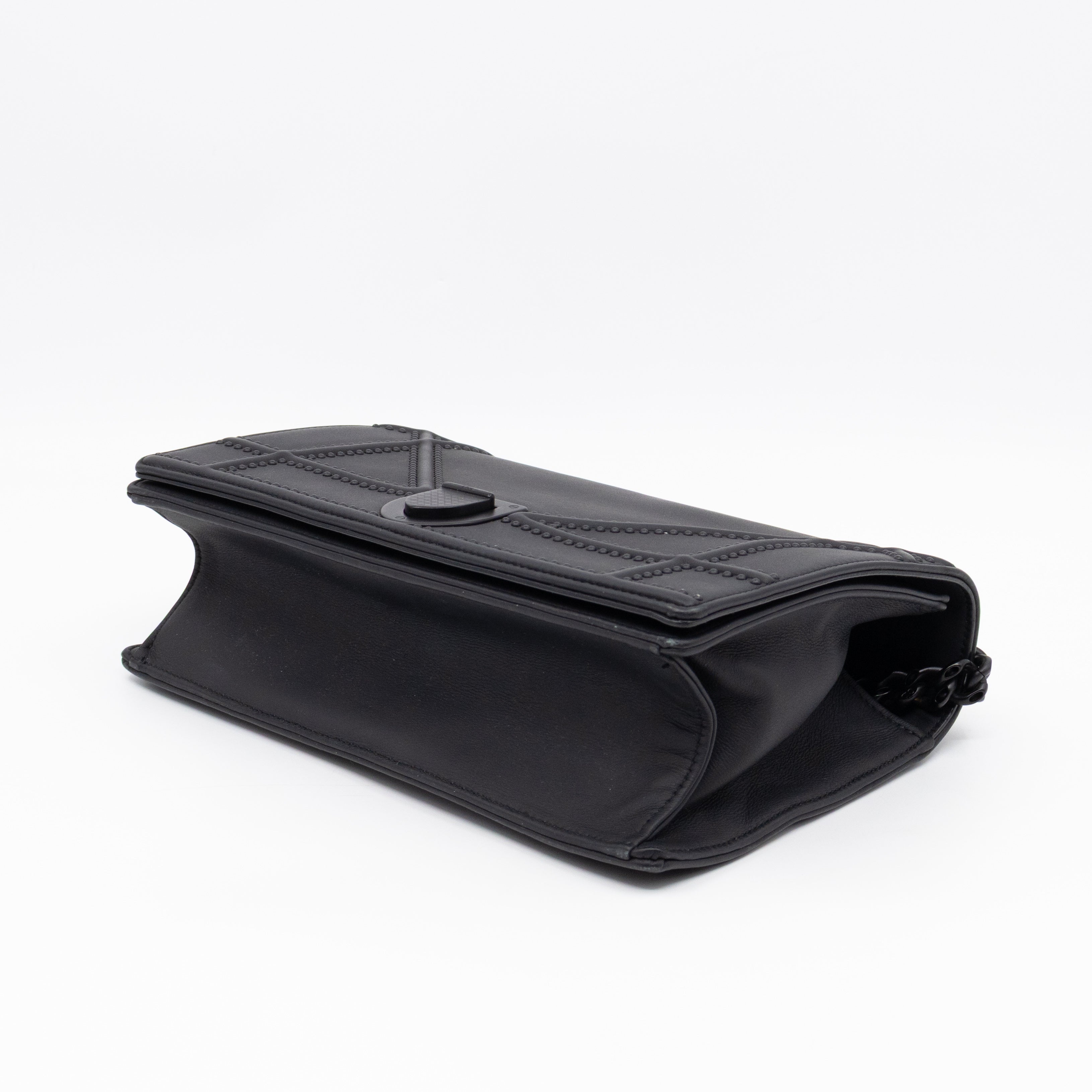 Diorama Medium Flap Bag Black Studded Matte Leather