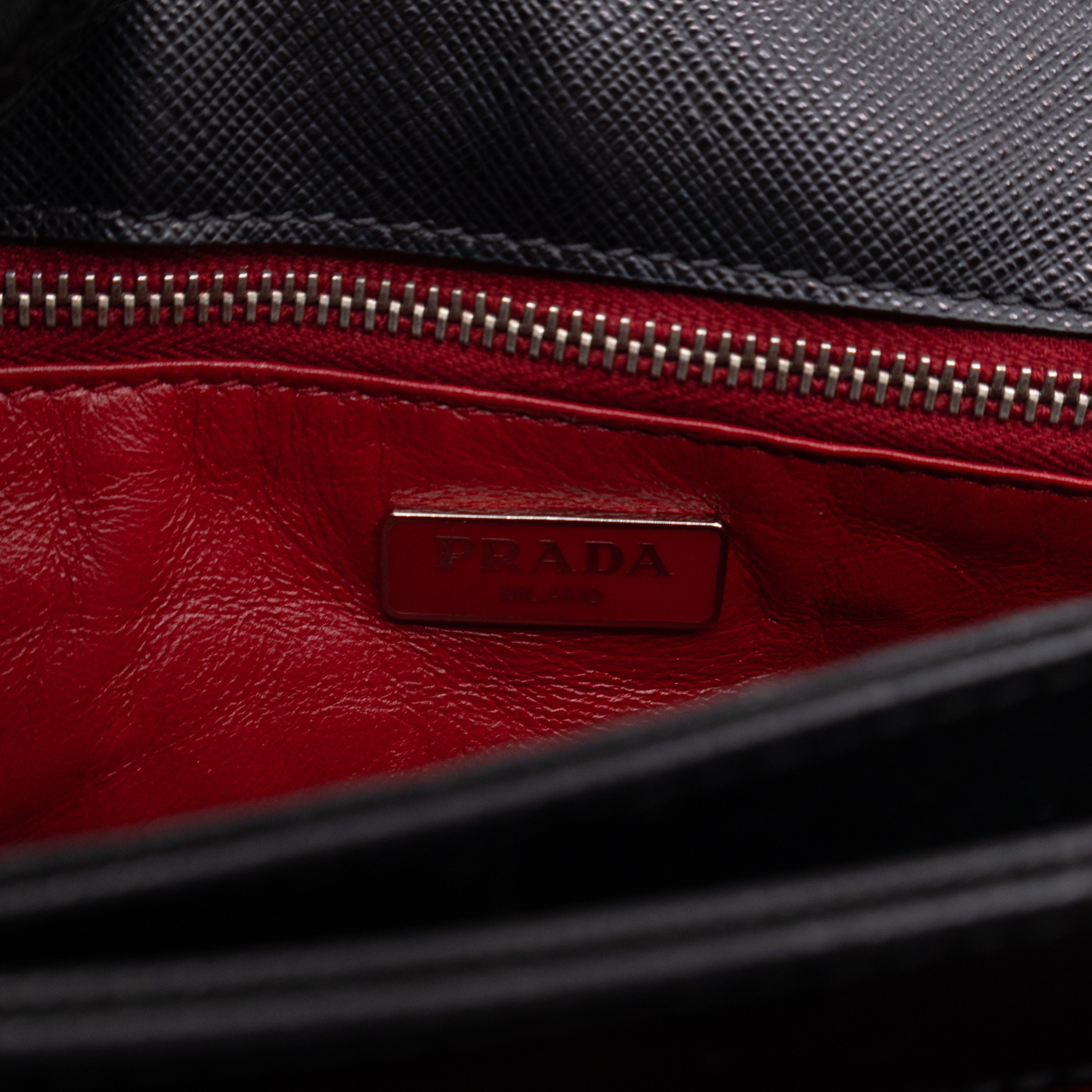 Chain Lock Flap Shoulder Bag Black Saffiano Leather