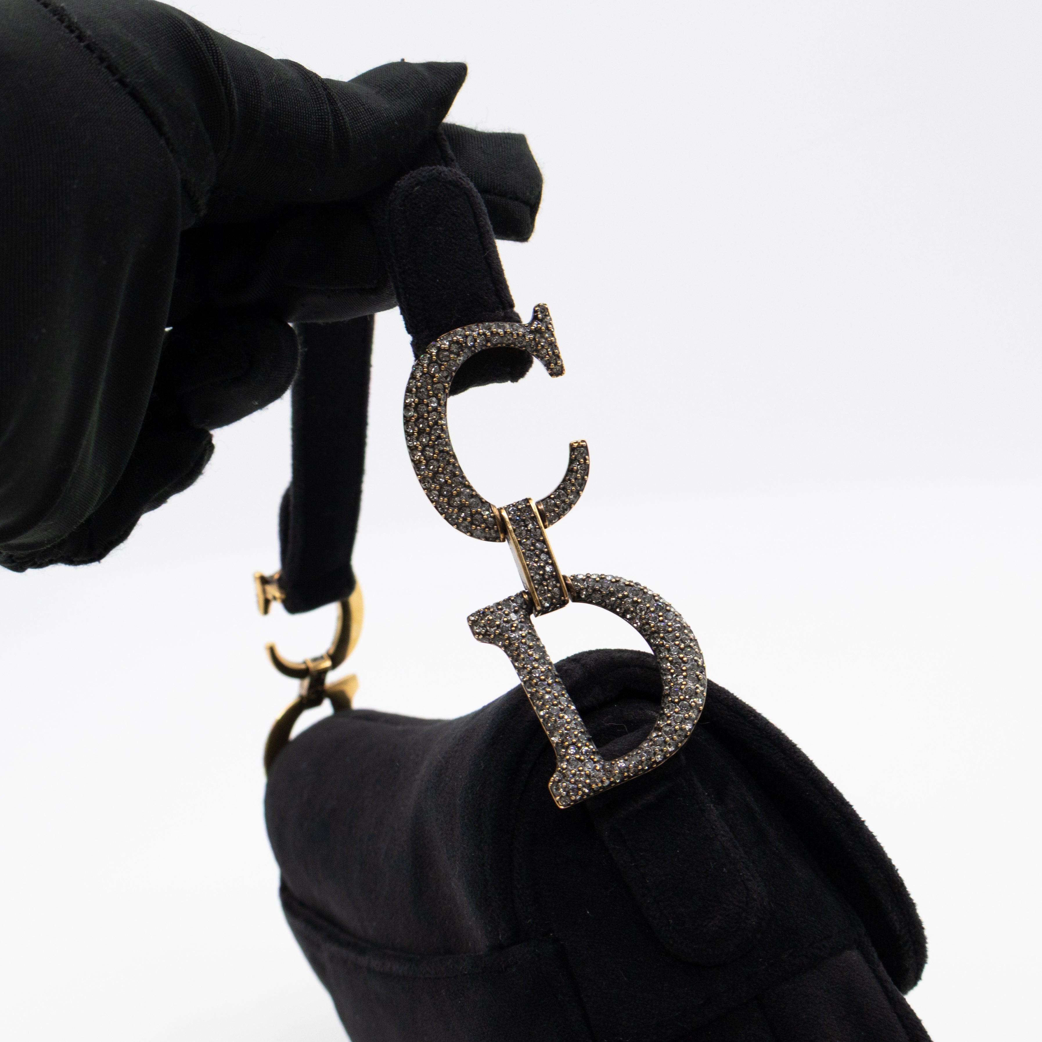 Mini Saddle Bag Crystal & Black Velvet