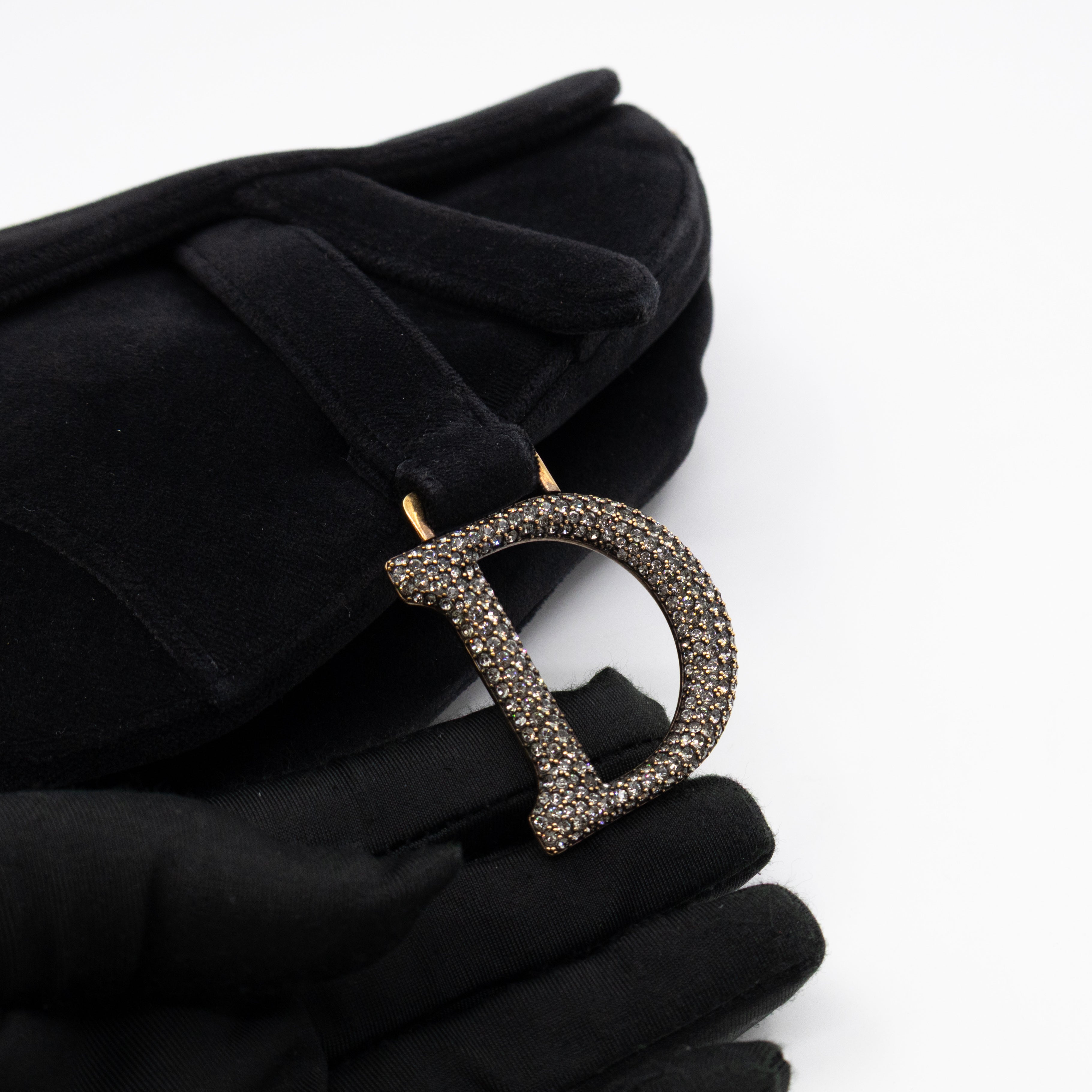 Mini Saddle Bag Crystal & Black Velvet