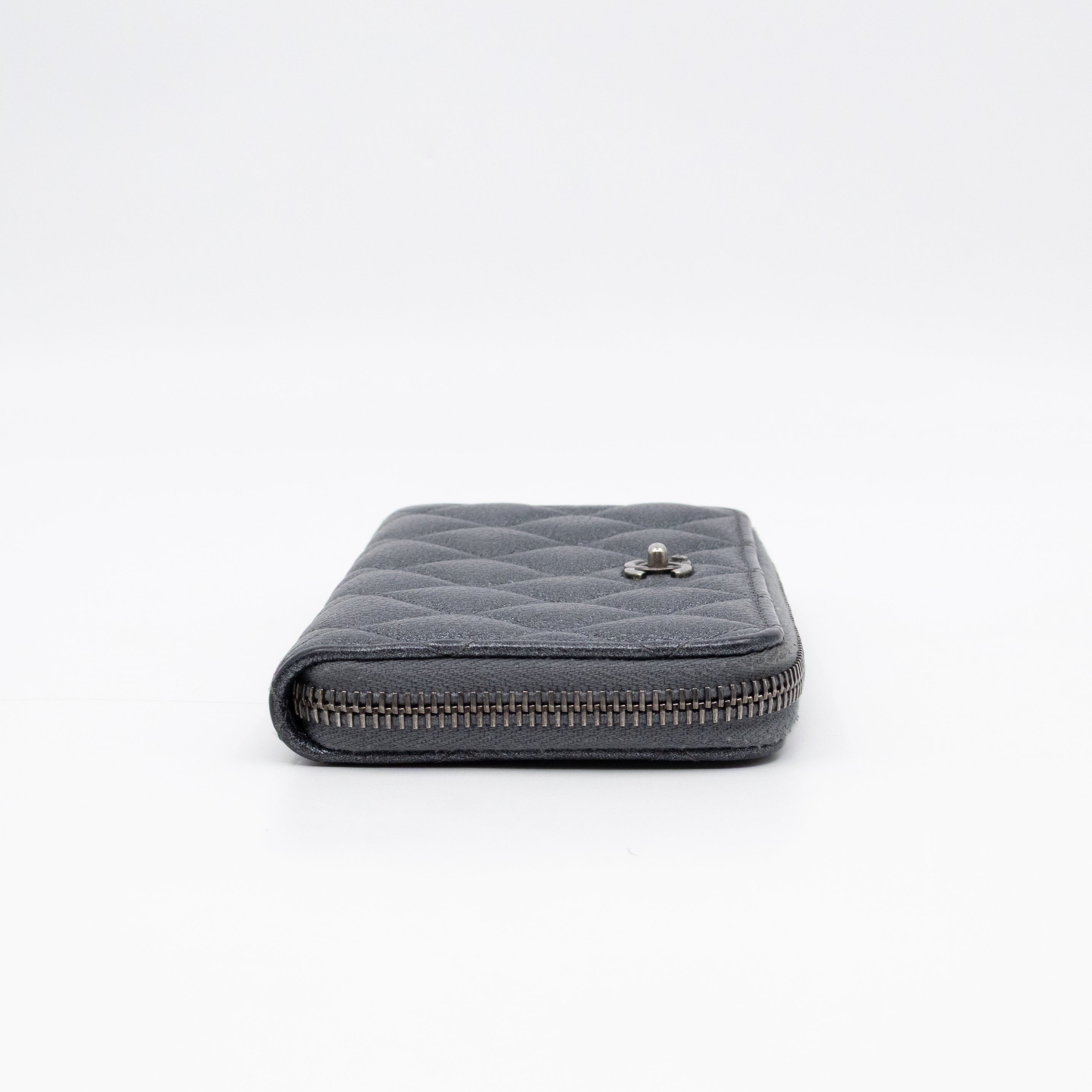 Medium Zipped Wallet Grey Metallic Leather