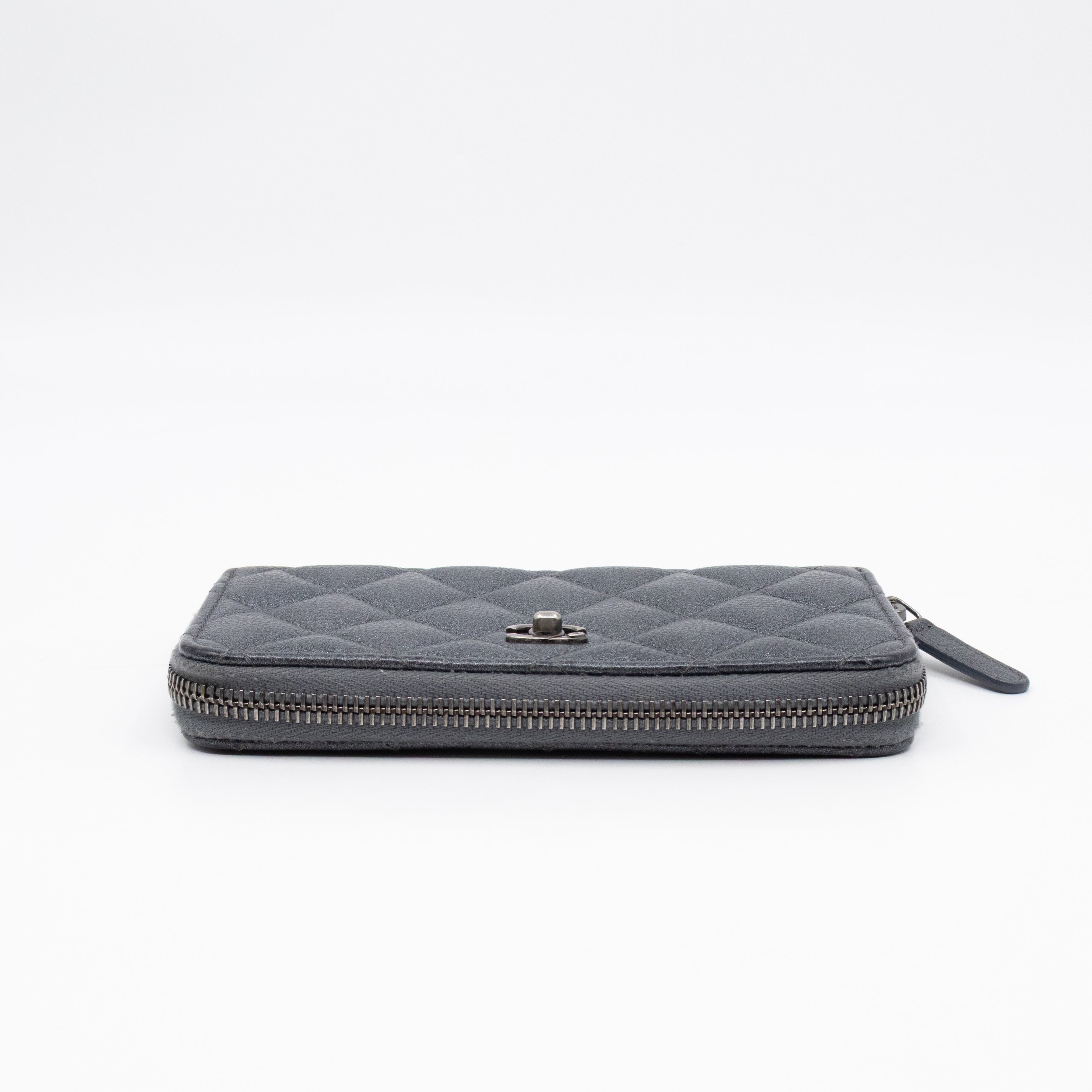 Medium Zipped Wallet Grey Metallic Leather