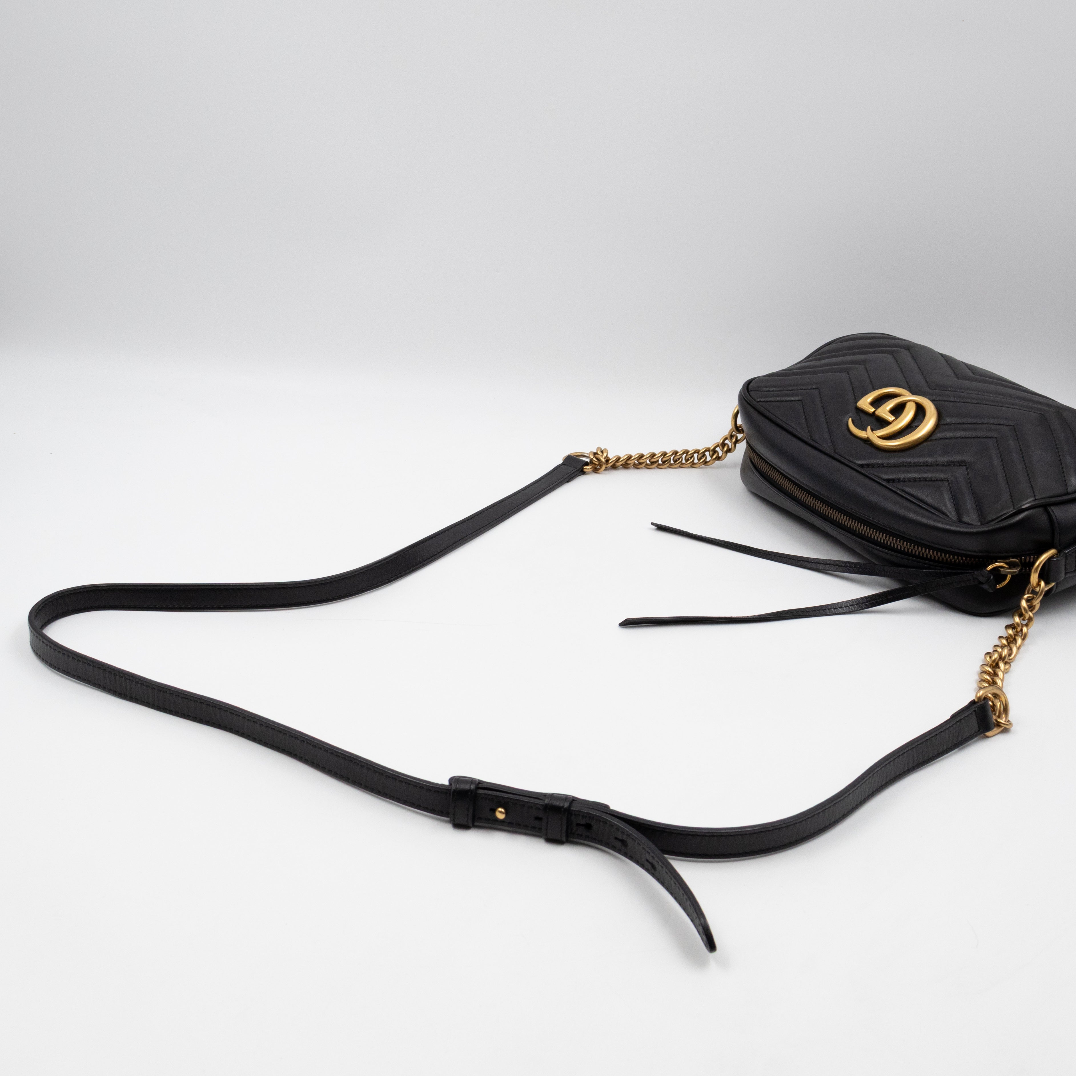 GG Marmont Small Matelasse Black Leather