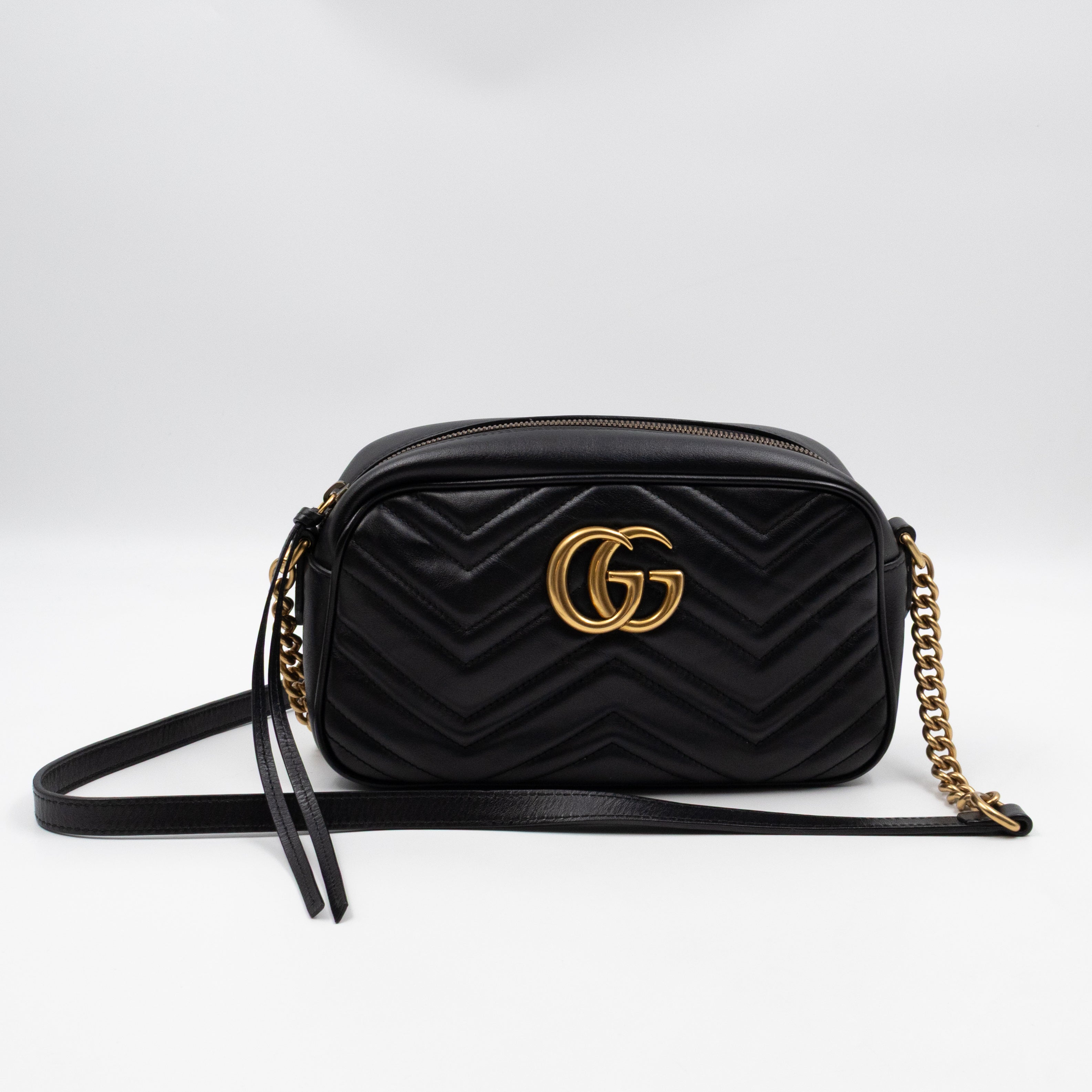 GG Marmont Small Matelasse Black Leather