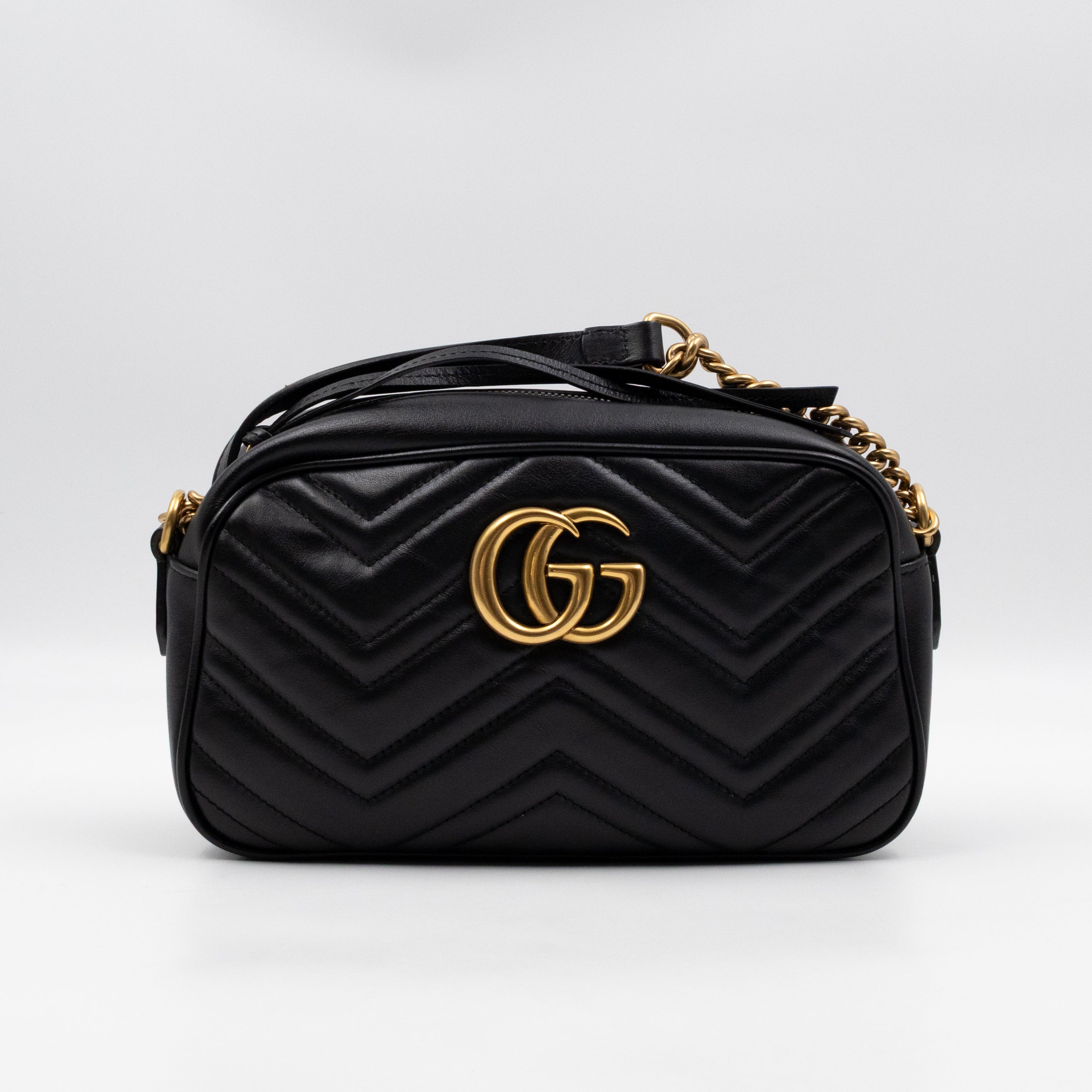 GG Marmont Small Matelasse Black Leather