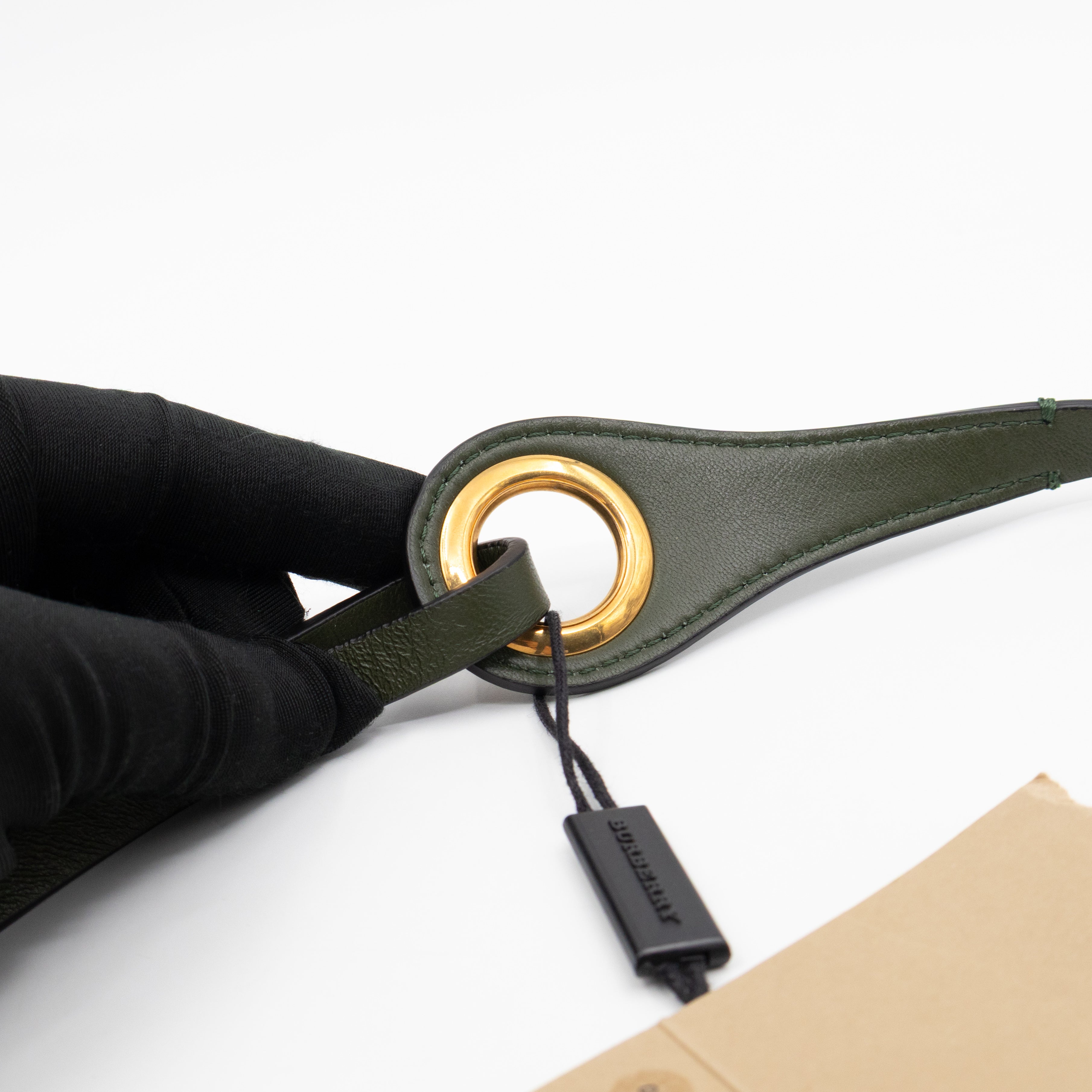 Grommet Detail Lambskin Belt Dark Olive