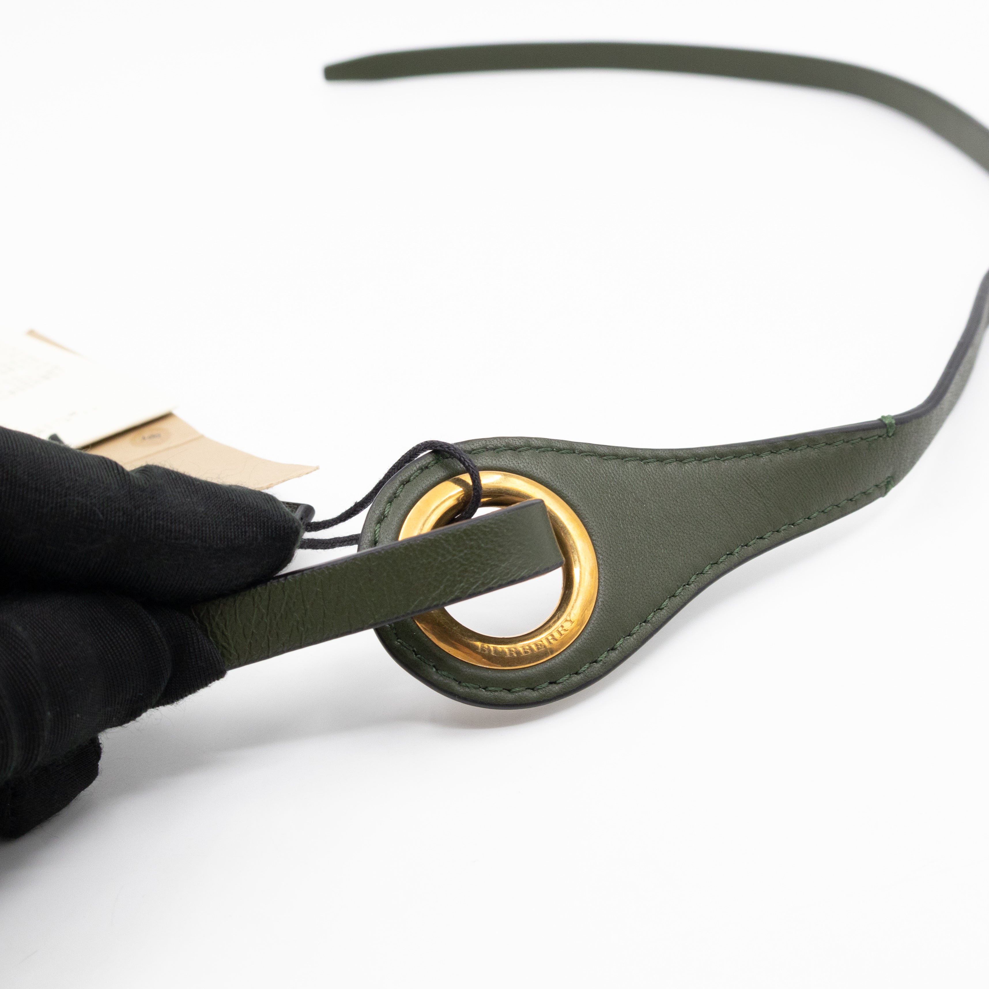 Grommet Detail Lambskin Belt Dark Olive