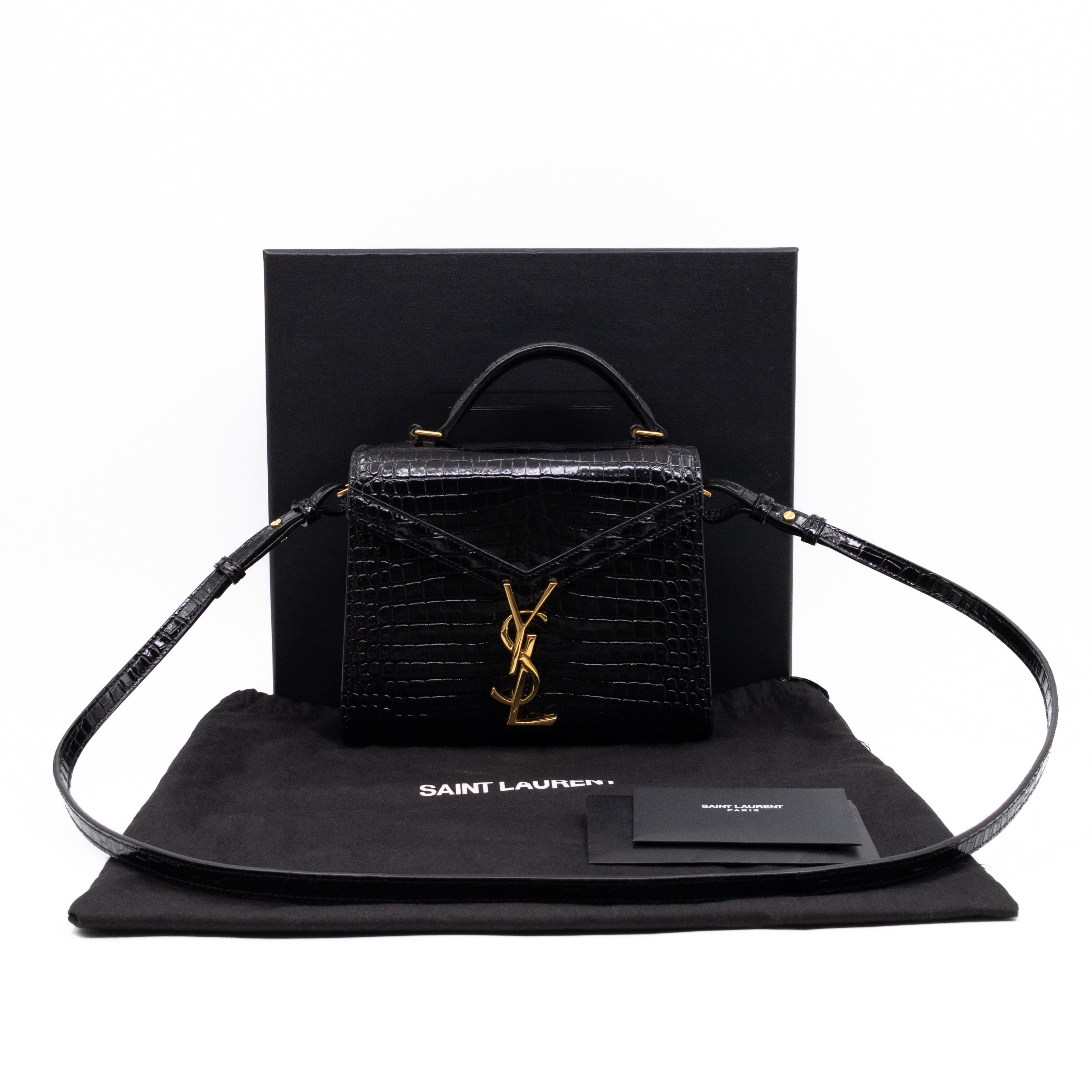 Cassandra Mini Top Handle Black Croc Embossed Leather
