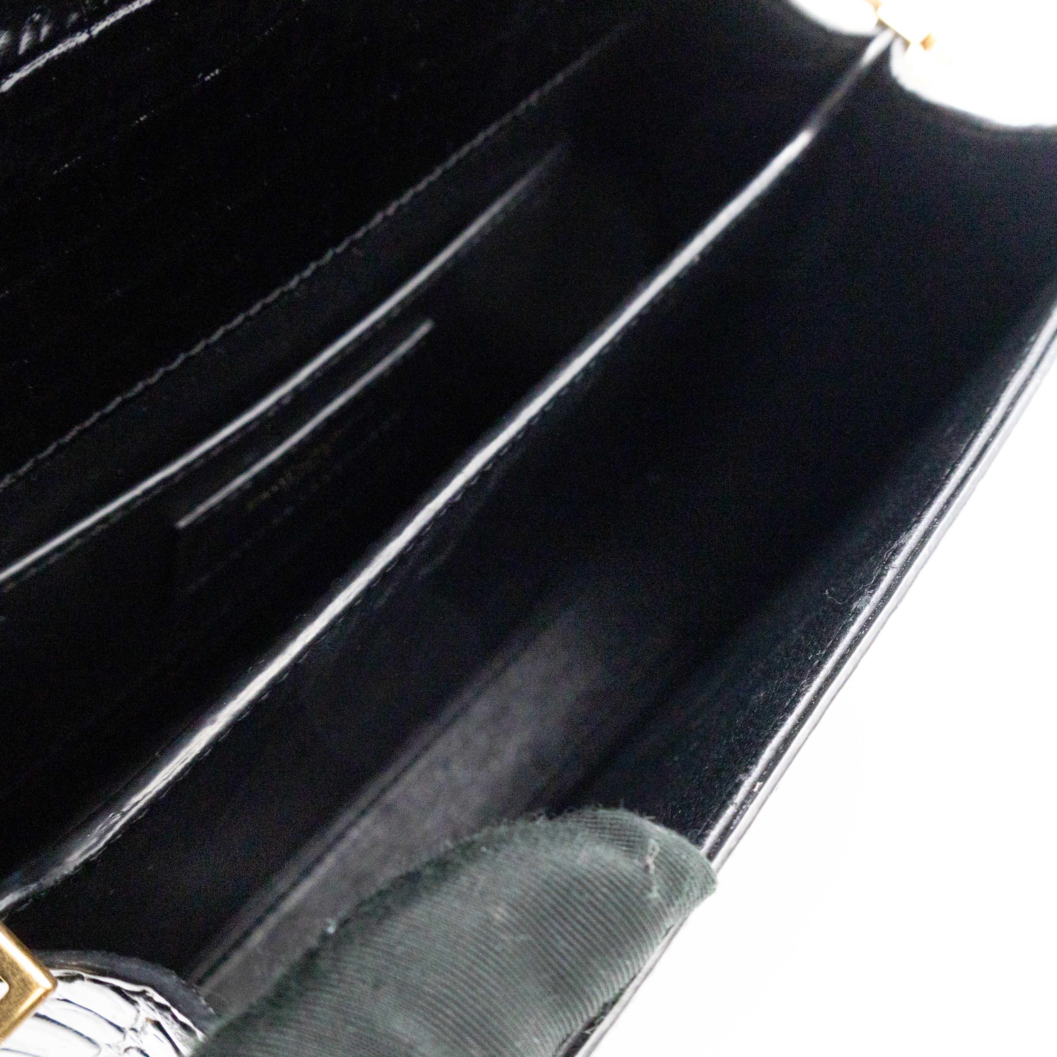 Cassandra Mini Top Handle Black Croc Embossed Leather