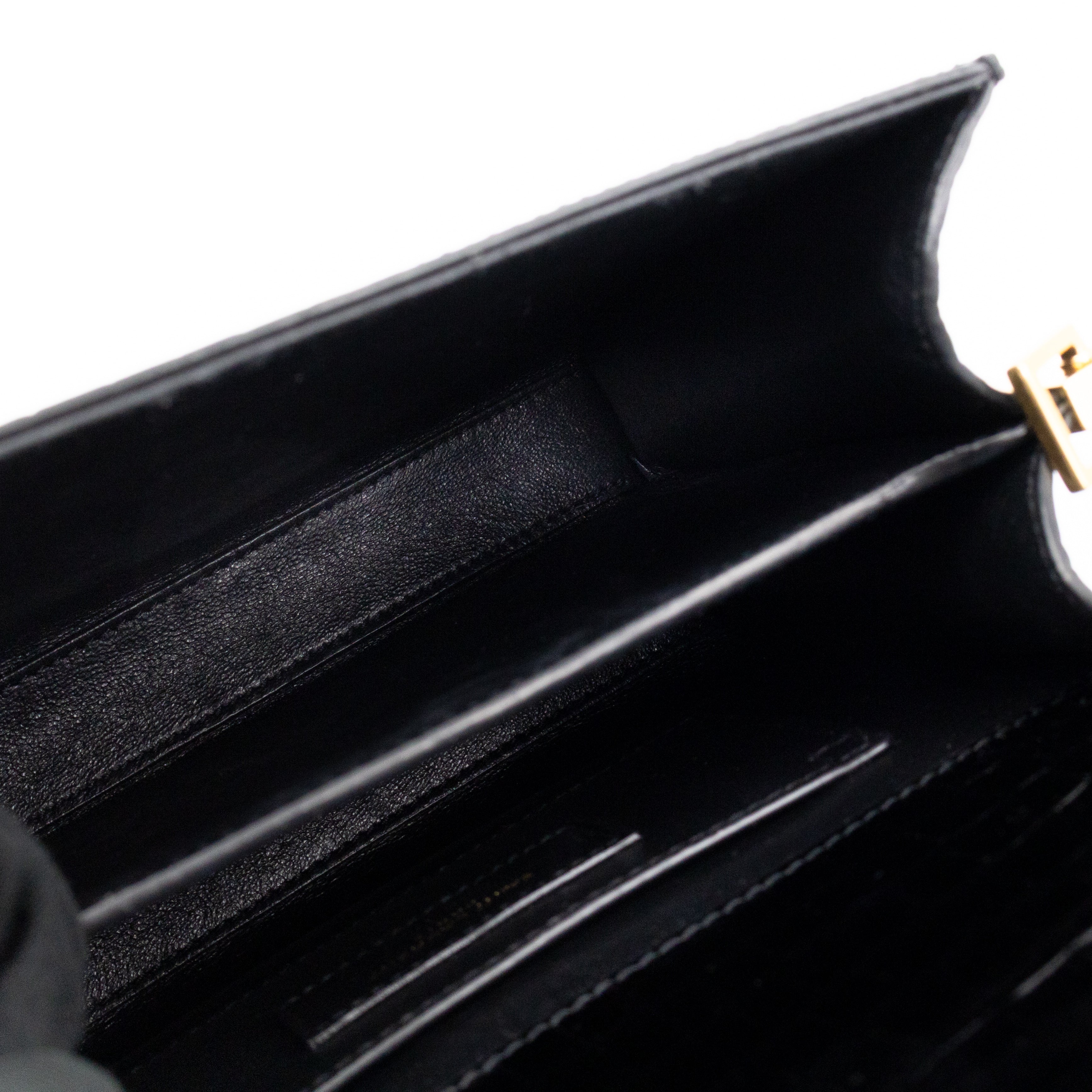 Cassandra Mini Top Handle Black Croc Embossed Leather