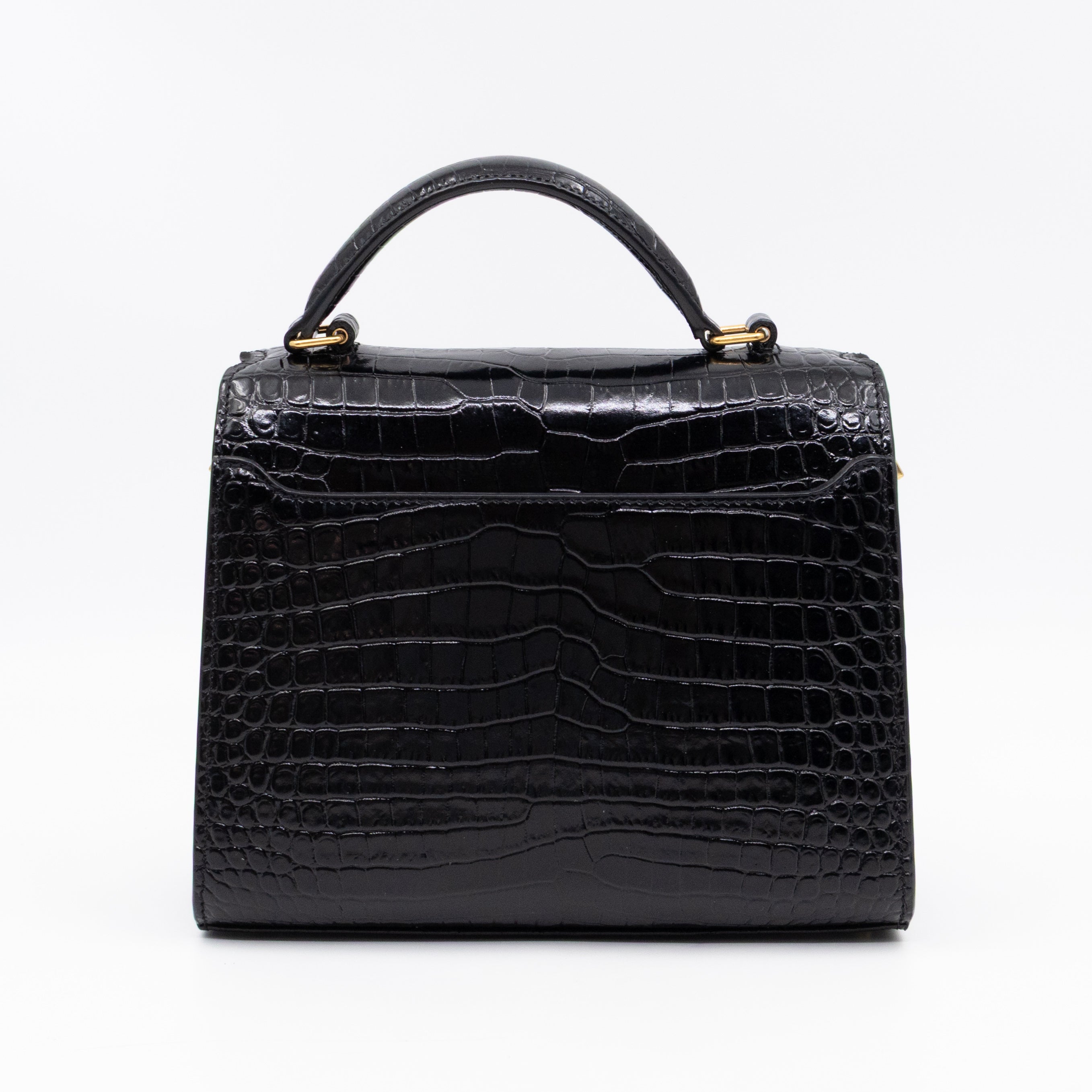 Cassandra Mini Top Handle Black Croc Embossed Leather