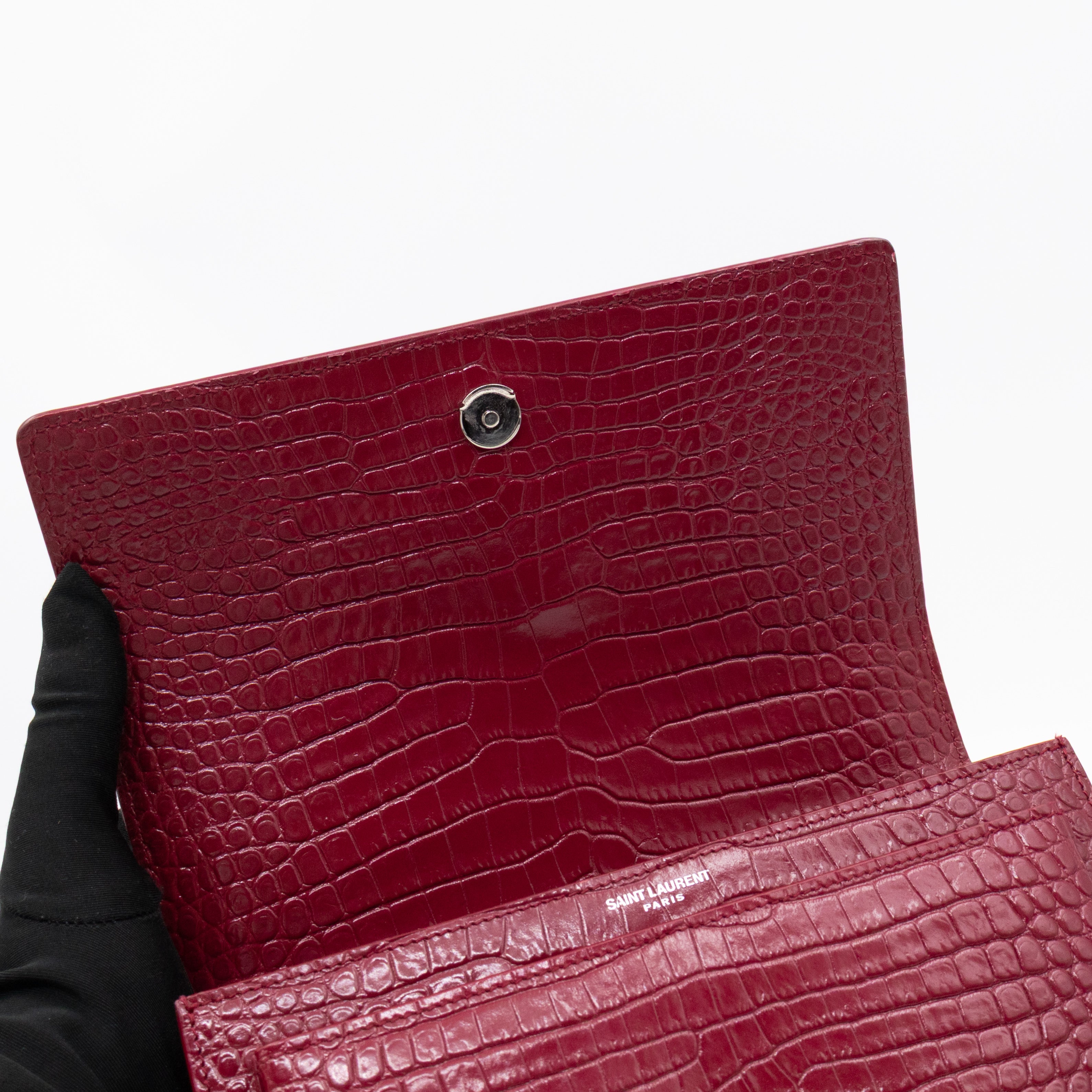 Sunset Medium Red Leather Croc Embossed