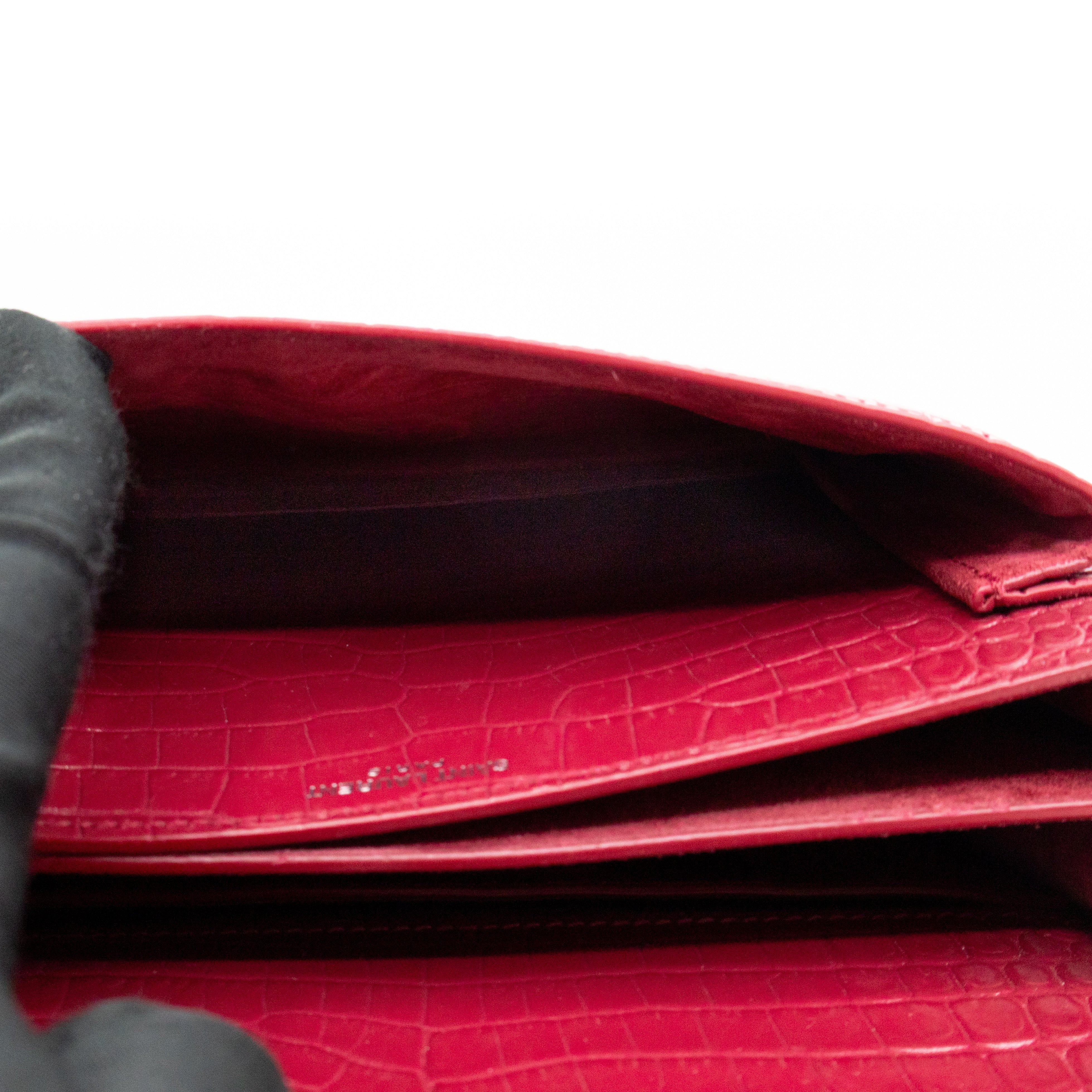 Sunset Medium Red Leather Croc Embossed