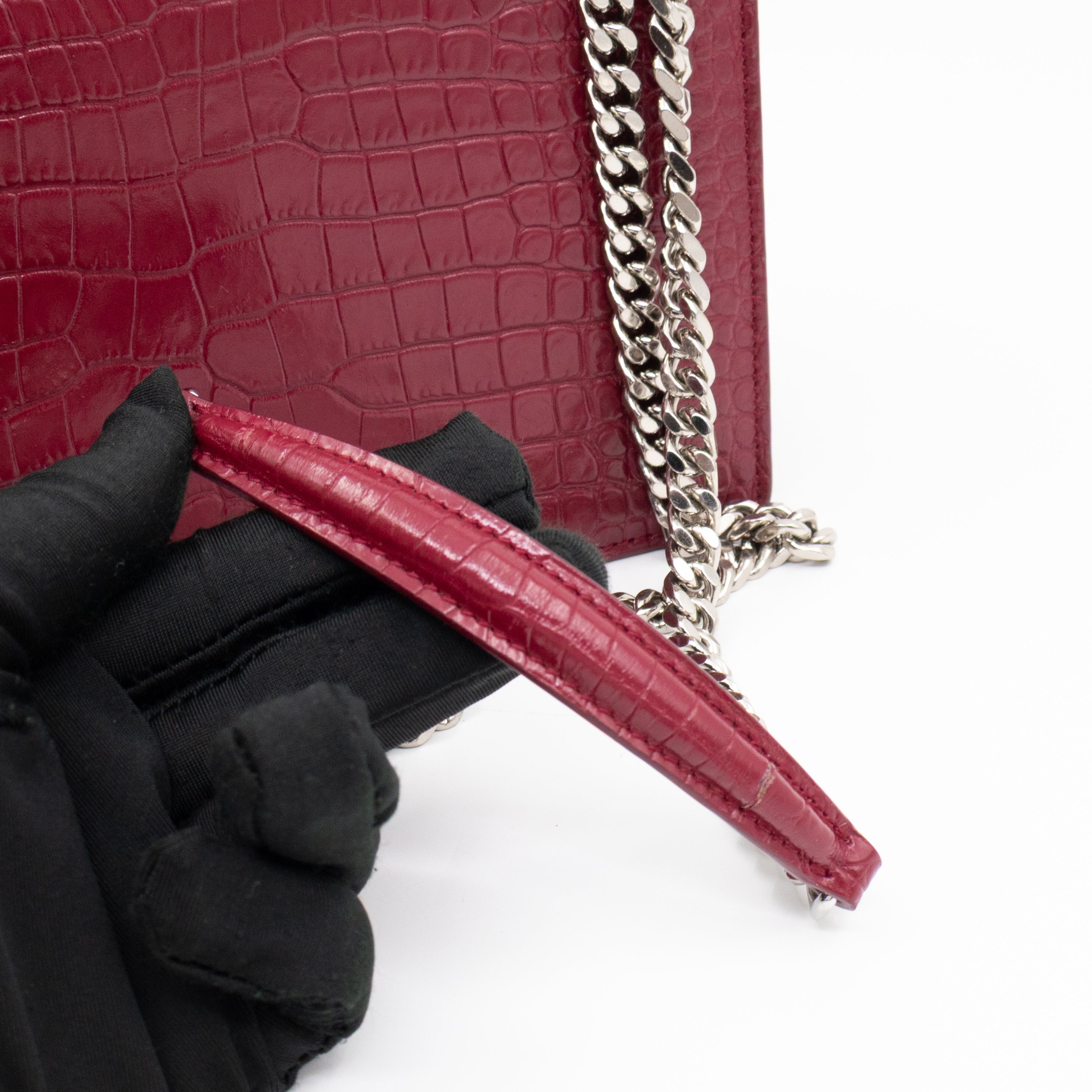 Sunset Medium Red Leather Croc Embossed