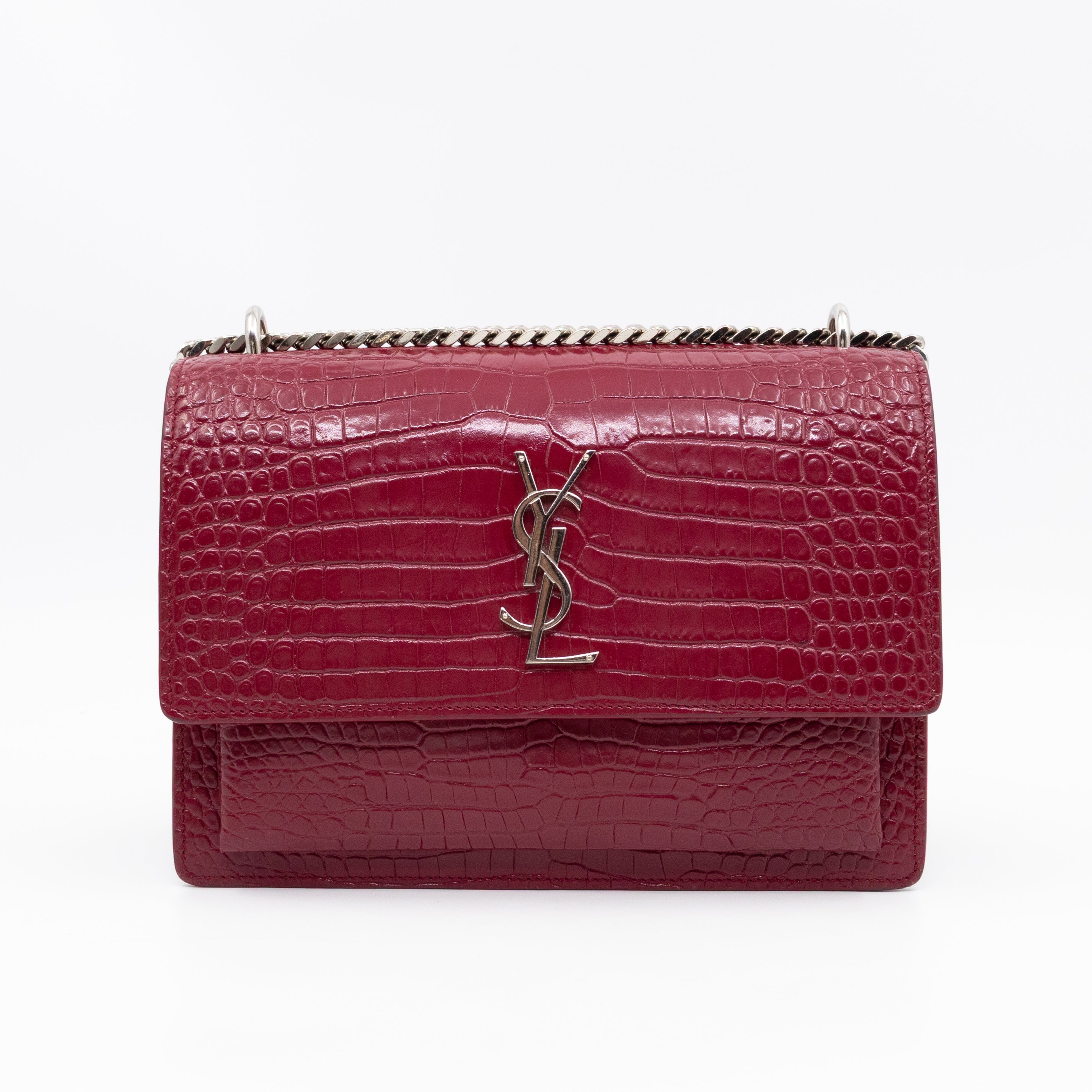 Sunset Medium Red Leather Croc Embossed