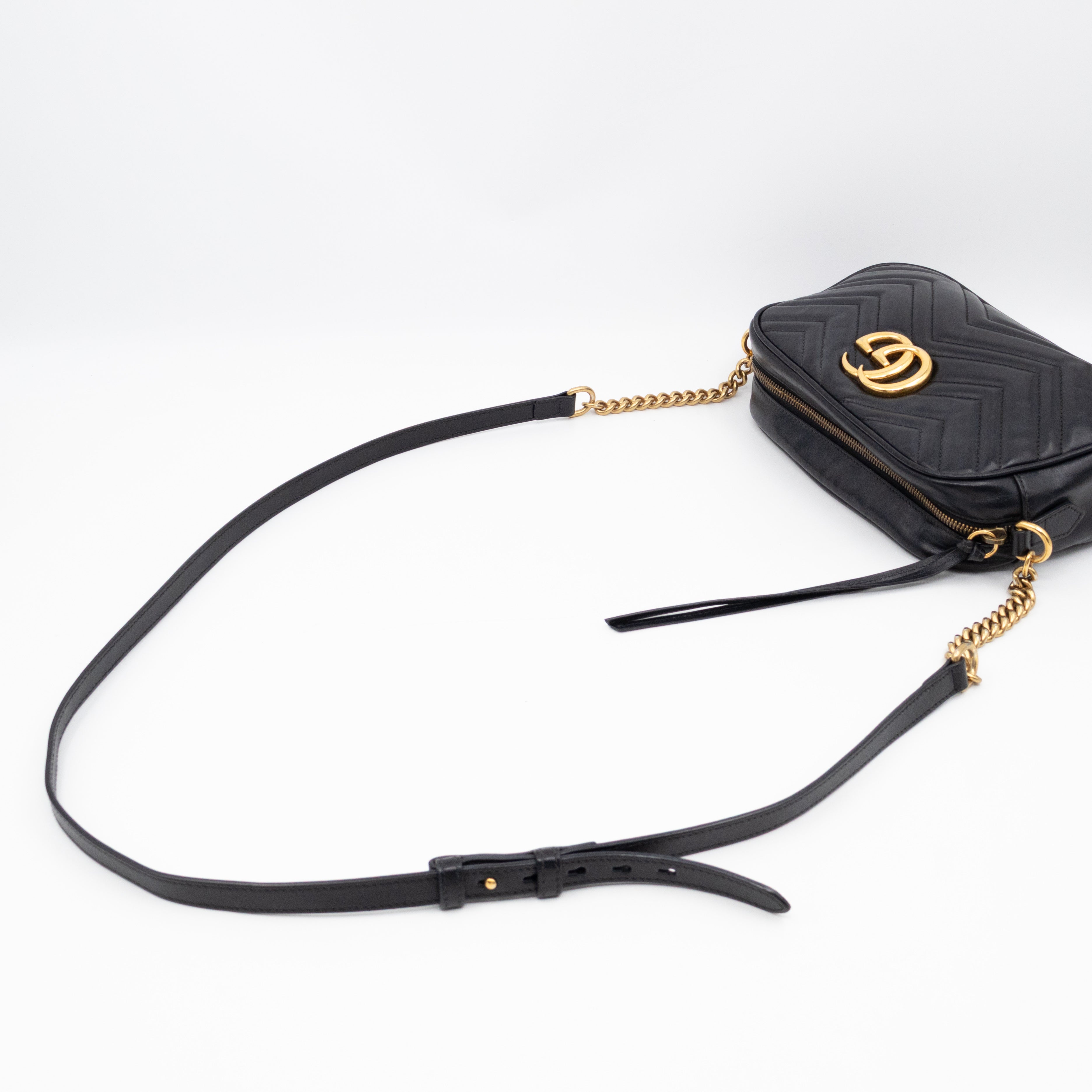 GG Marmont Small Matelasse Black Leather