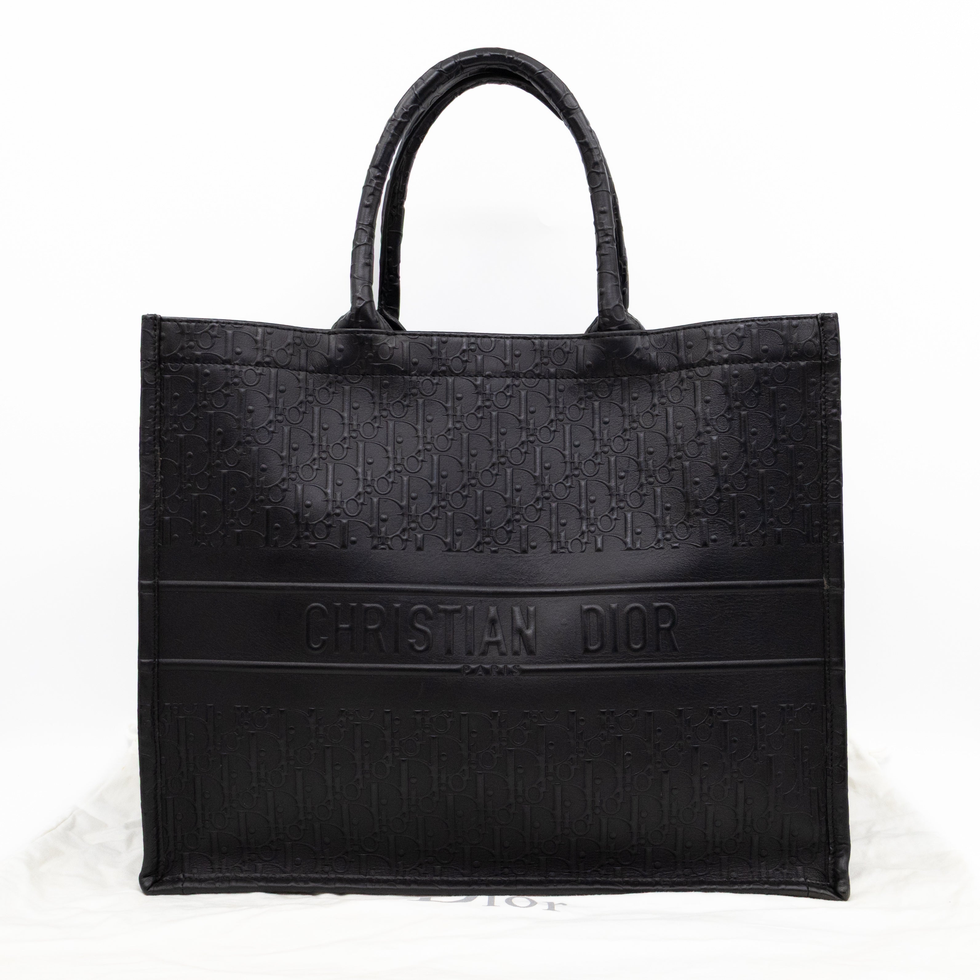 Book Tote Large Black Oblique Embossed Leather