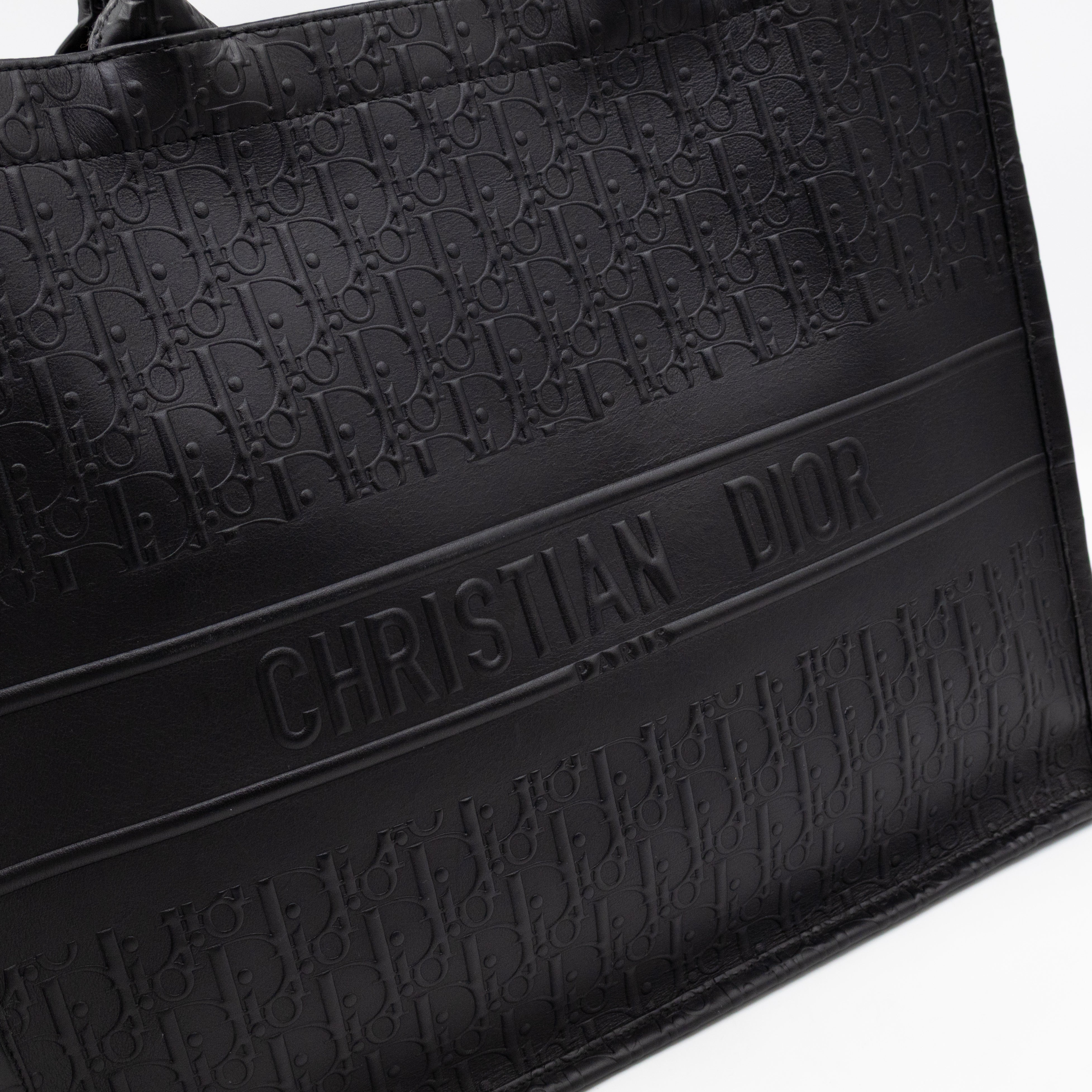 Book Tote Large Black Oblique Embossed Leather