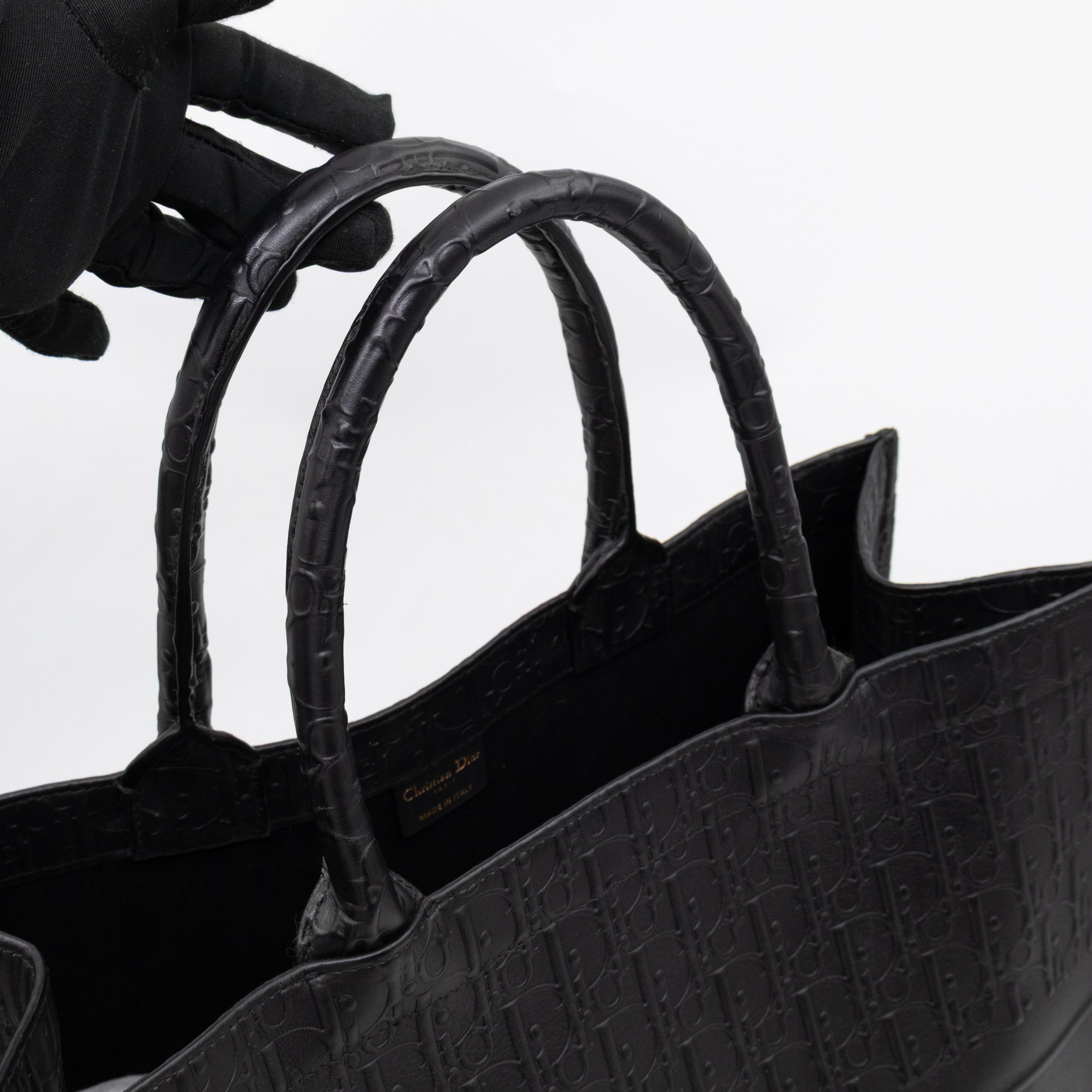 Book Tote Large Black Oblique Embossed Leather