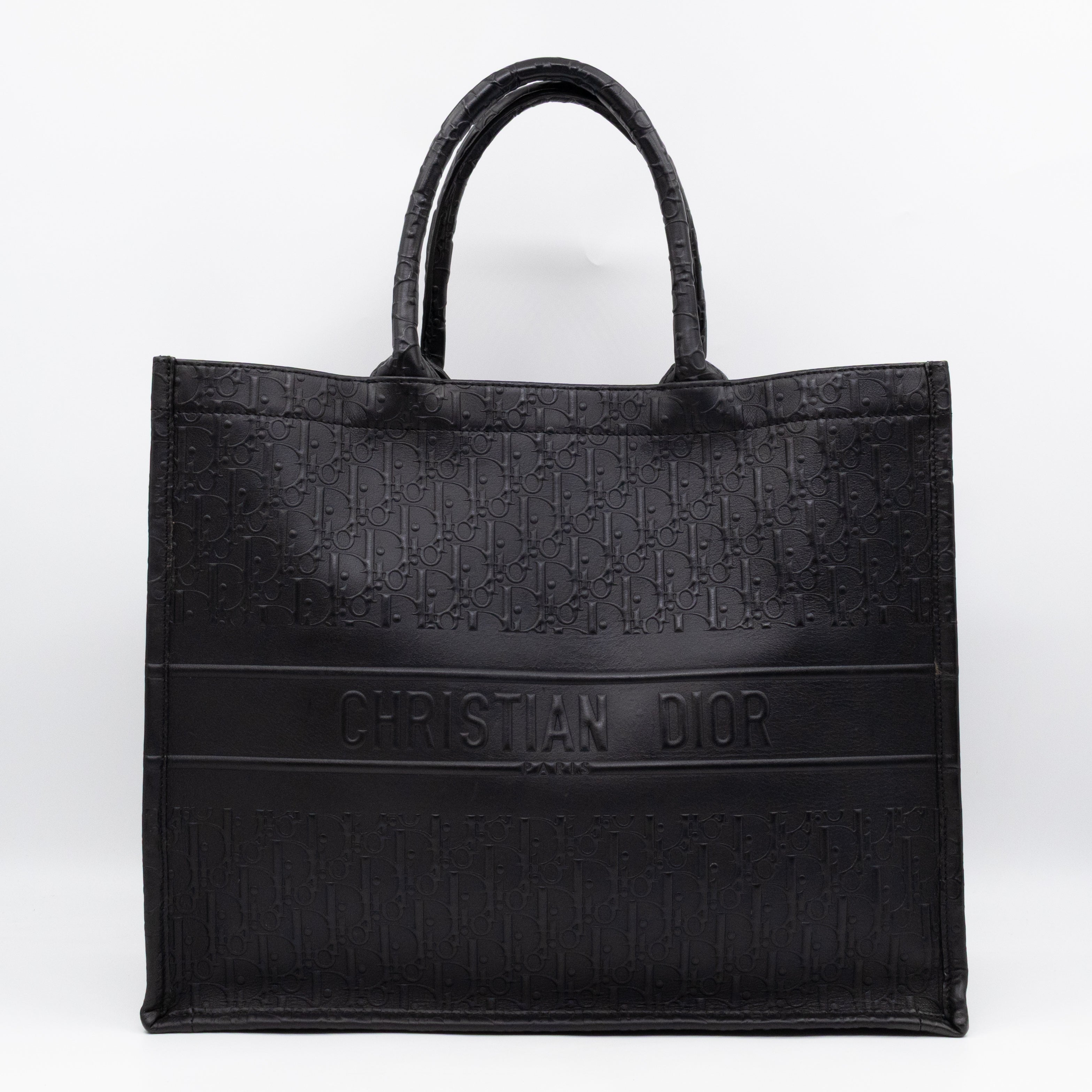 Book Tote Large Black Oblique Embossed Leather