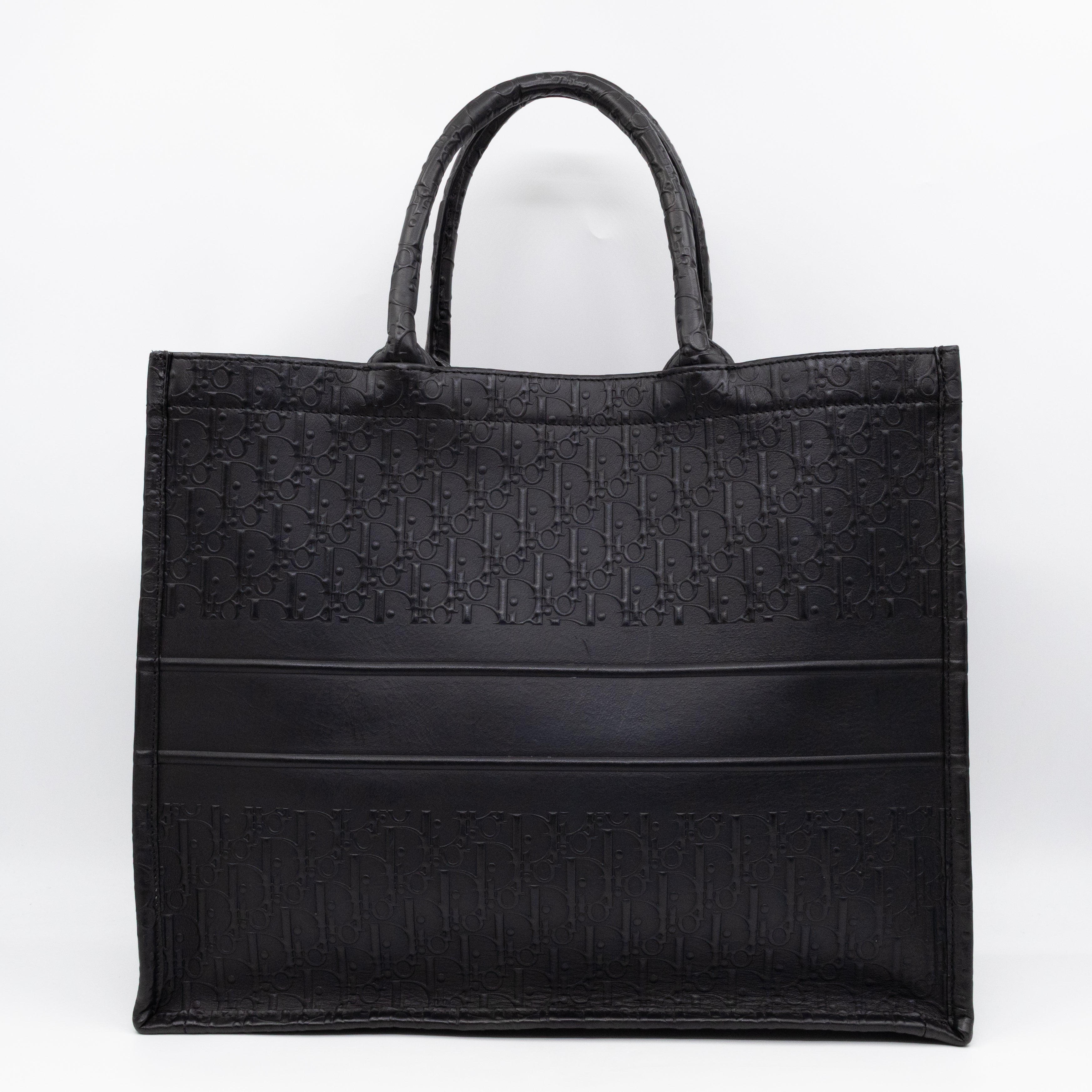 Book Tote Large Black Oblique Embossed Leather