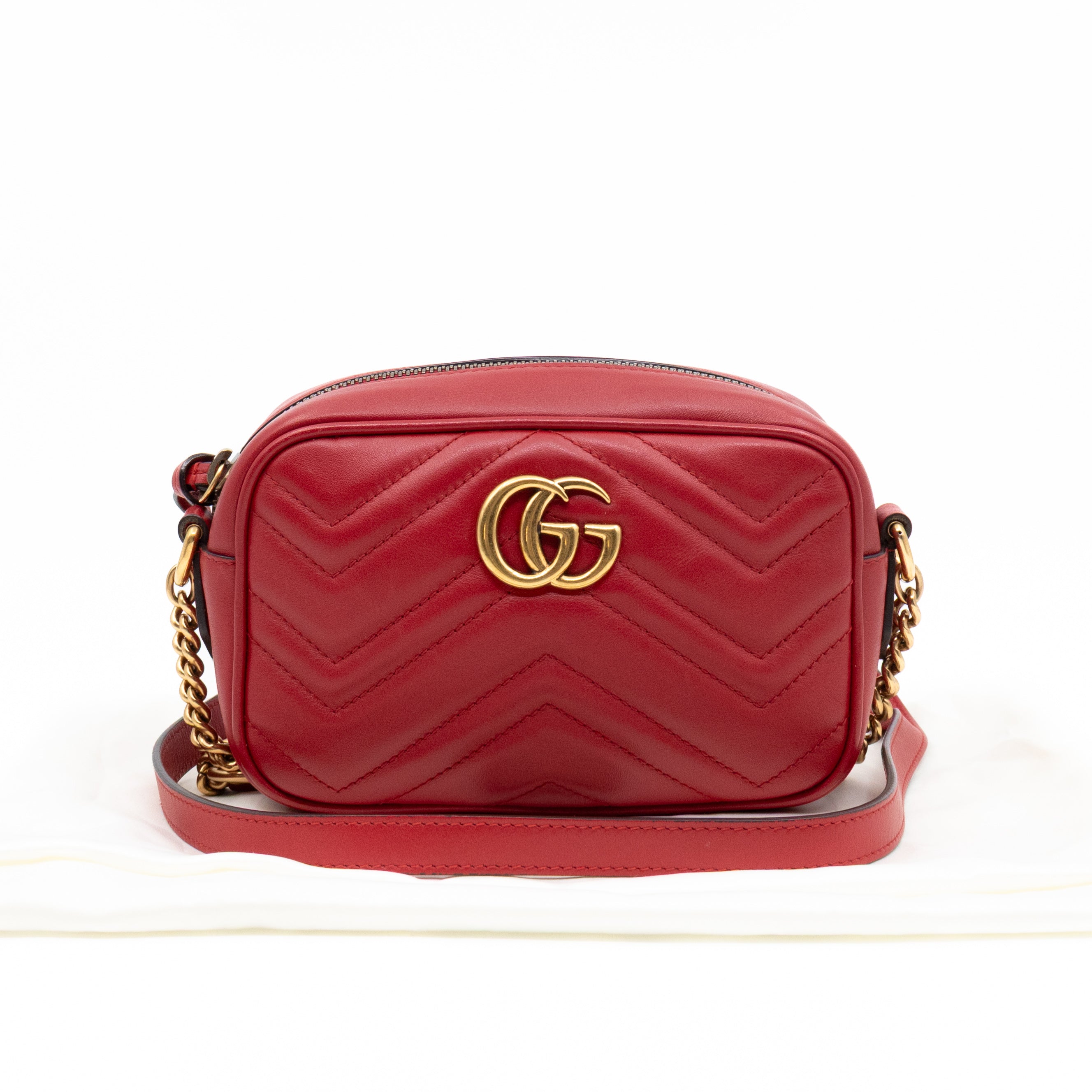 GG Marmont Matelassé Mini Red Leather