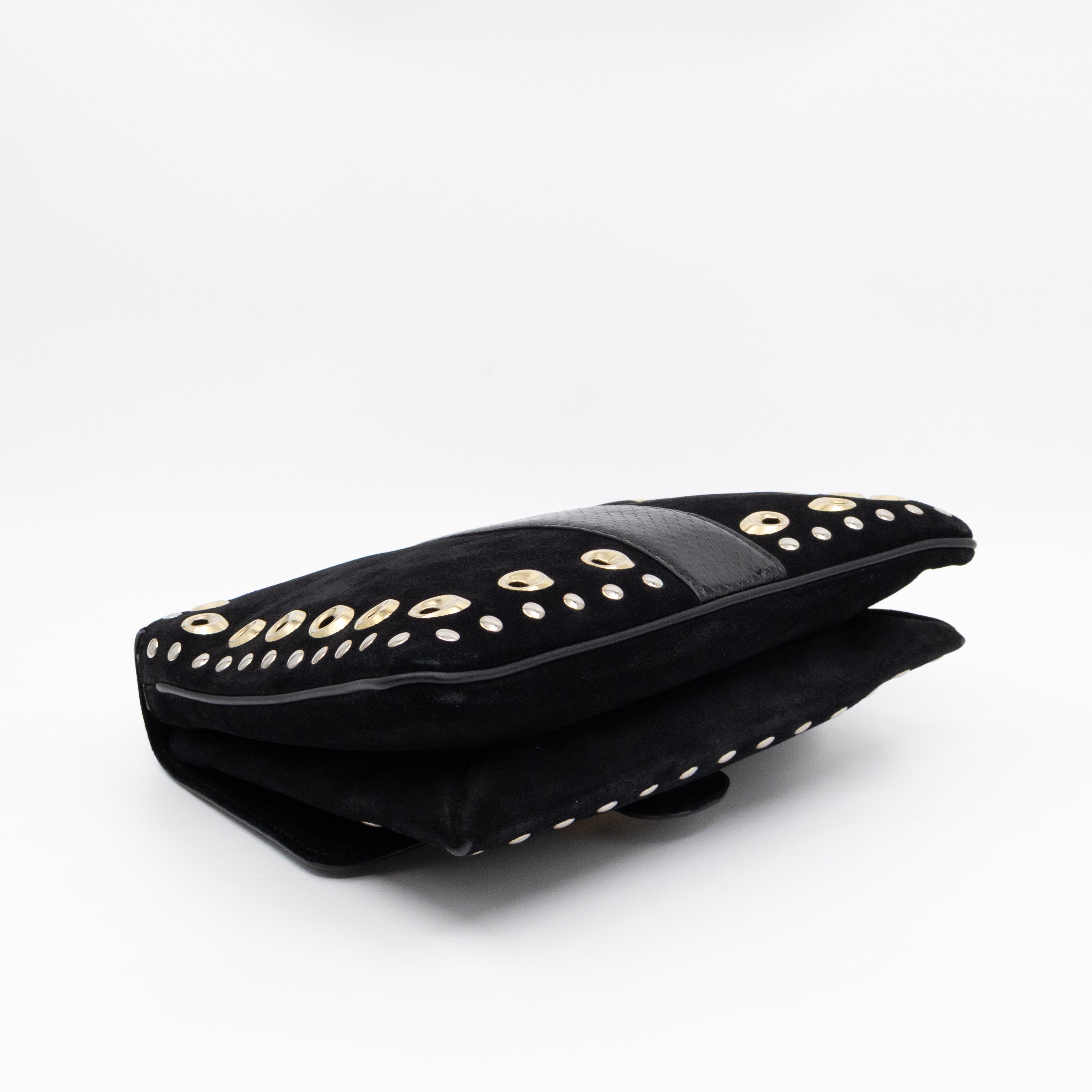 Arli Medium Flap Shoulder Bag Black Studded Suede