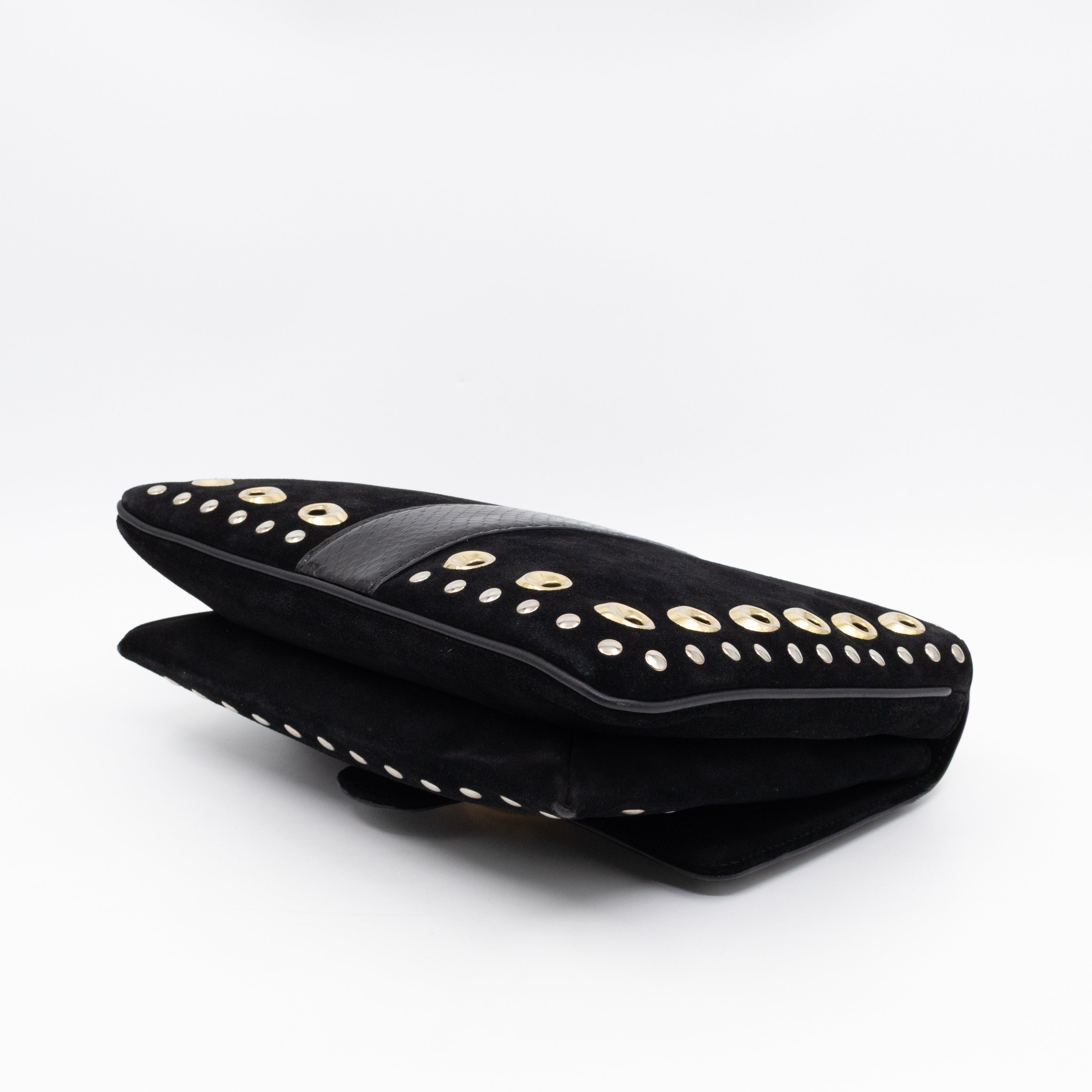 Arli Medium Flap Shoulder Bag Black Studded Suede