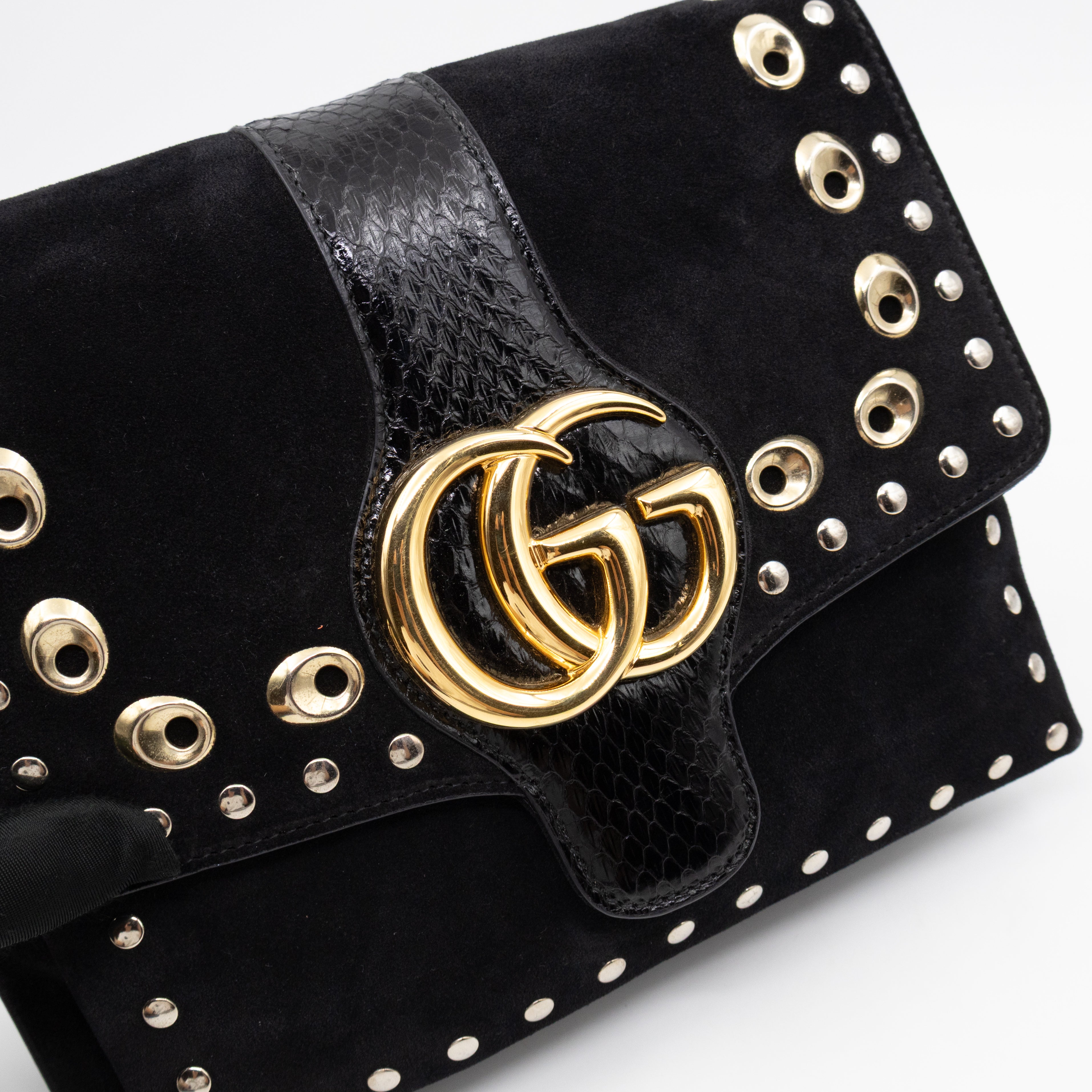 Arli Medium Flap Shoulder Bag Black Studded Suede